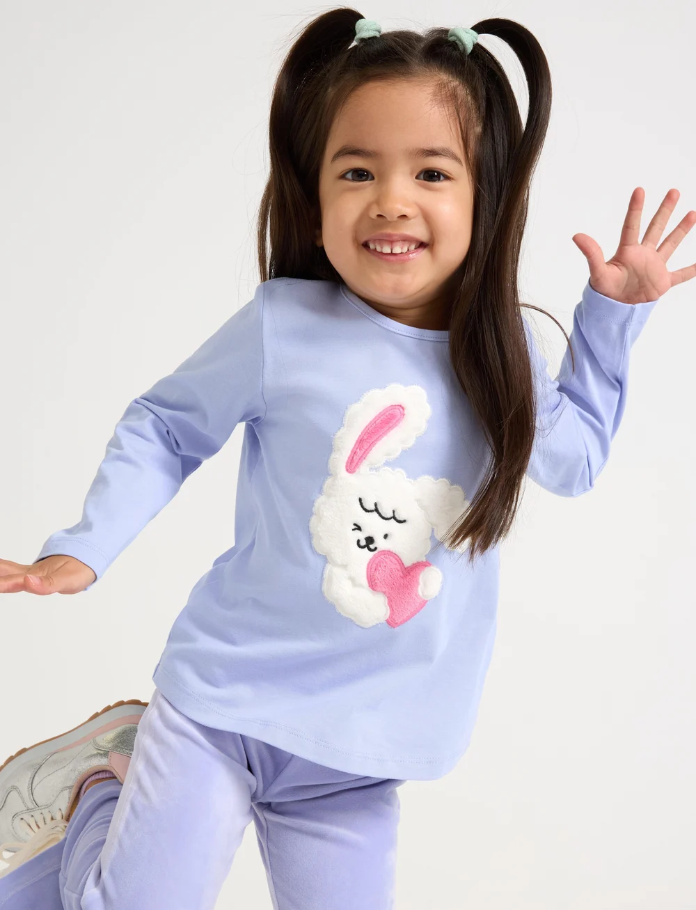 Lindex - Top l s pile applique - long-sleeved t-shirts - light blue - 0