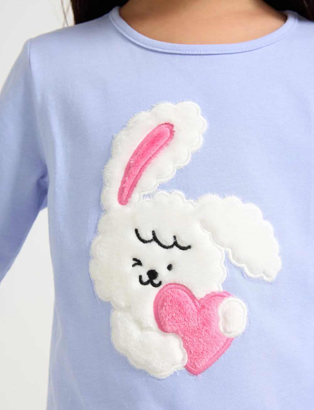 Lindex - Top l s pile applique - long-sleeved t-shirts - light blue - 4