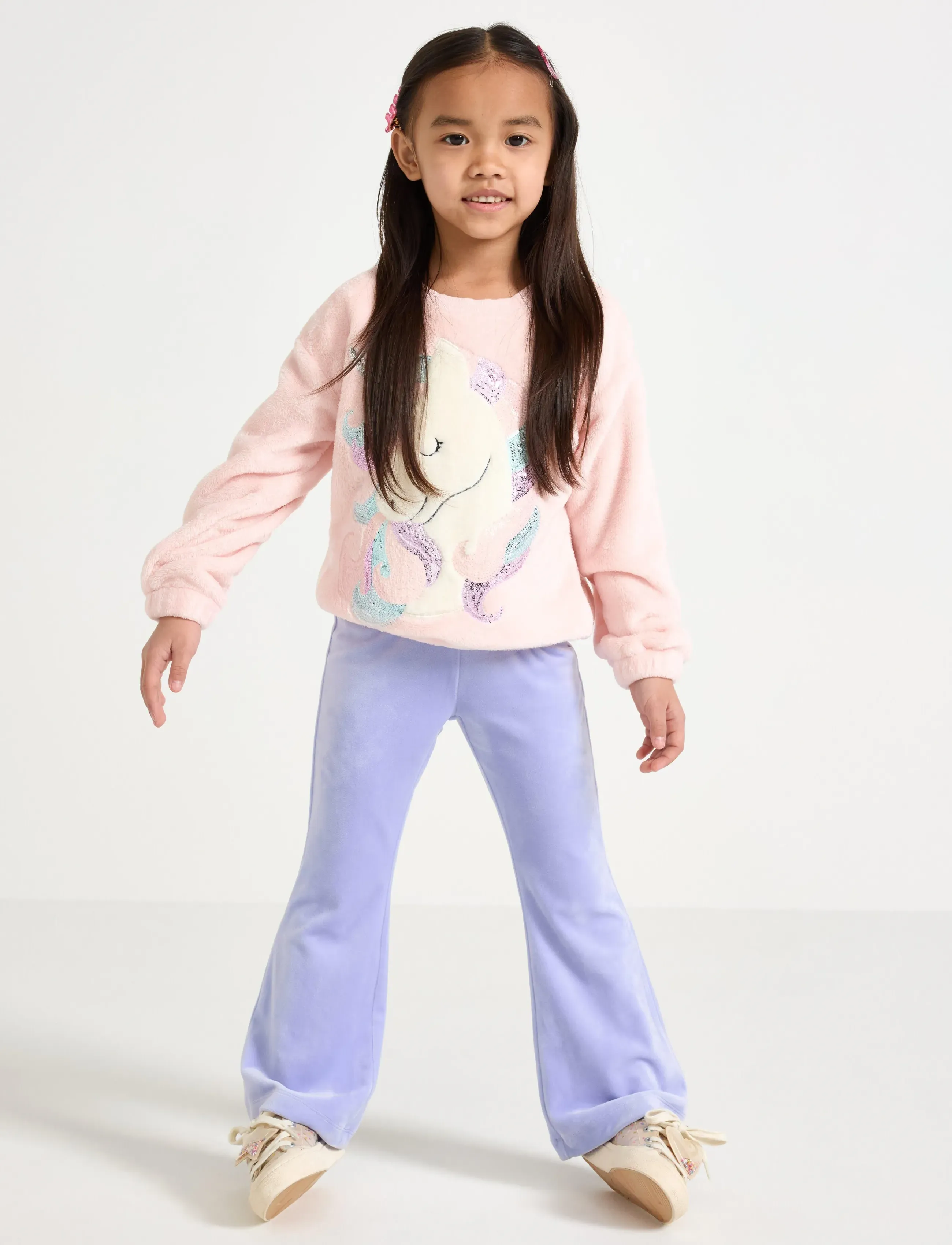 Lindex Flared leggings in velour - Leggings - LIGHT BLUE / purple