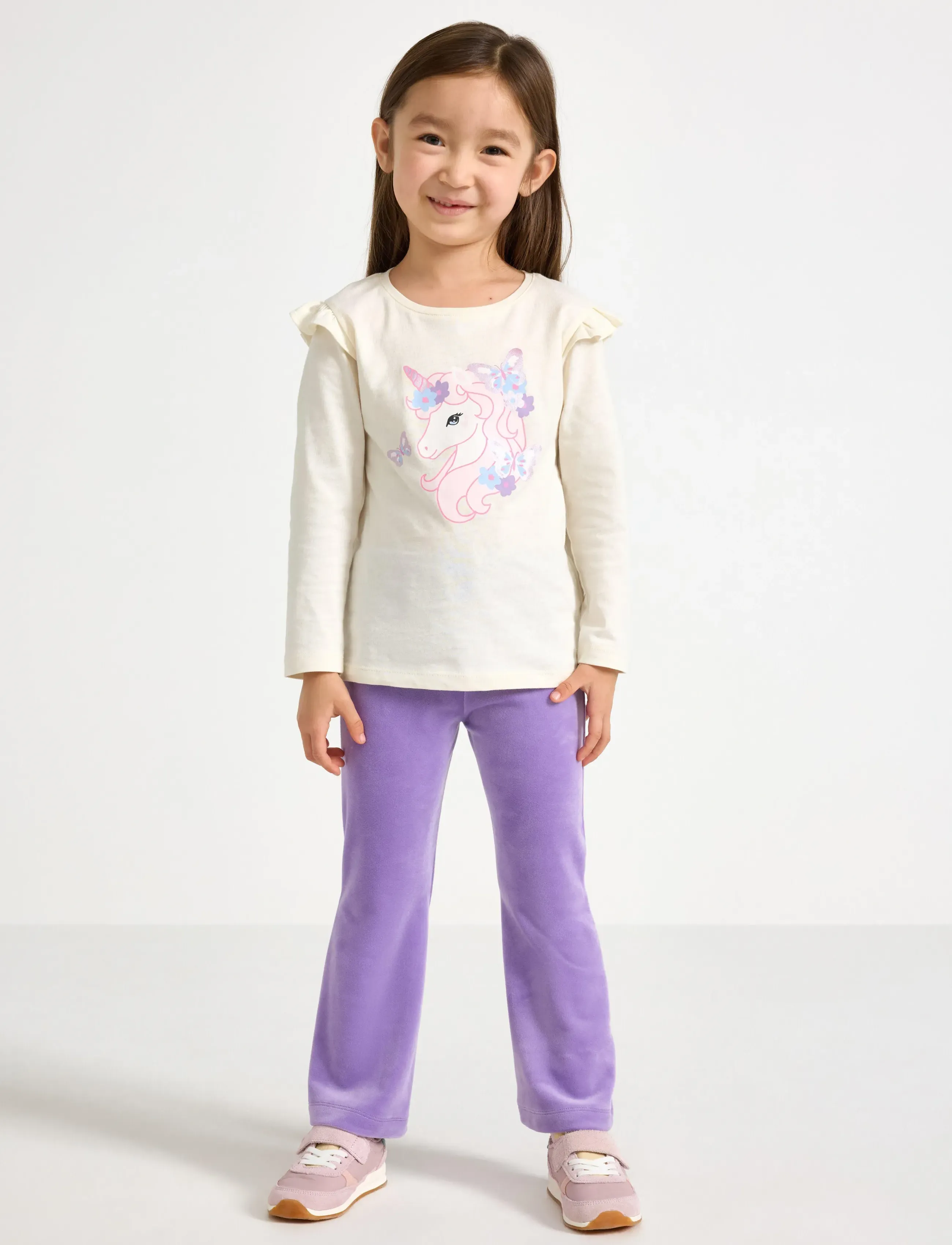 Lindex Flared Leggings In Velour, 140, Purple, Underdele > Leggings, Børn