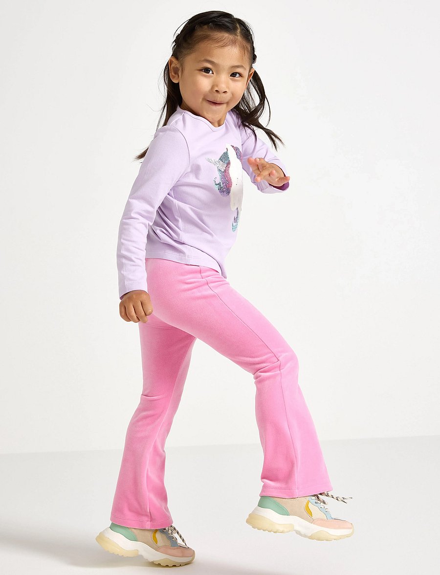 Lindex - Leggings flare velour solid - leggings - pink - 0