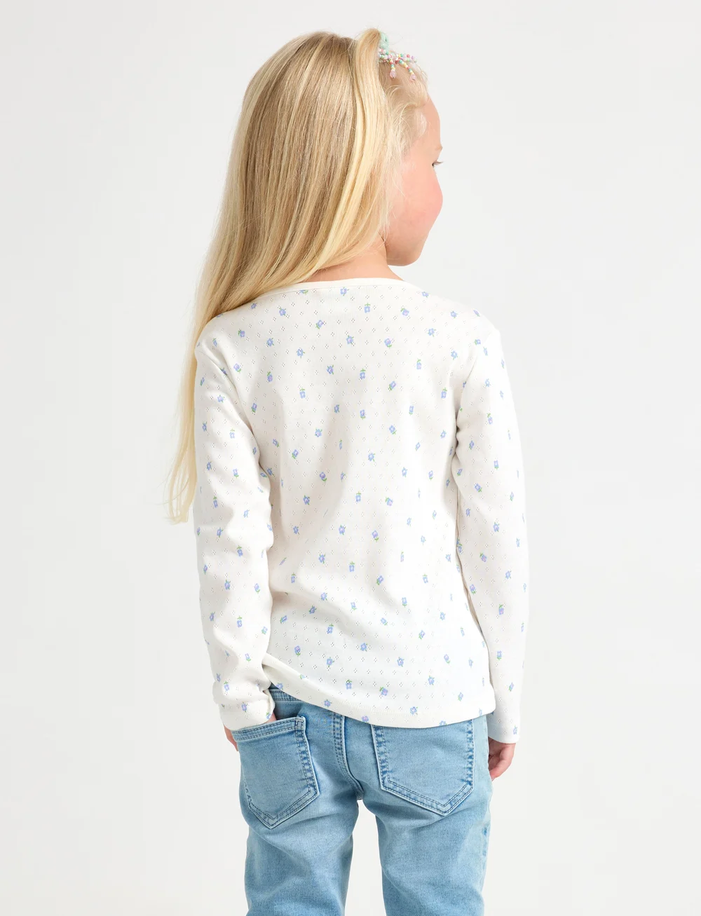 Lindex - Top l s pointelle AOP - langærmede t-shirts - light dusty white - 3