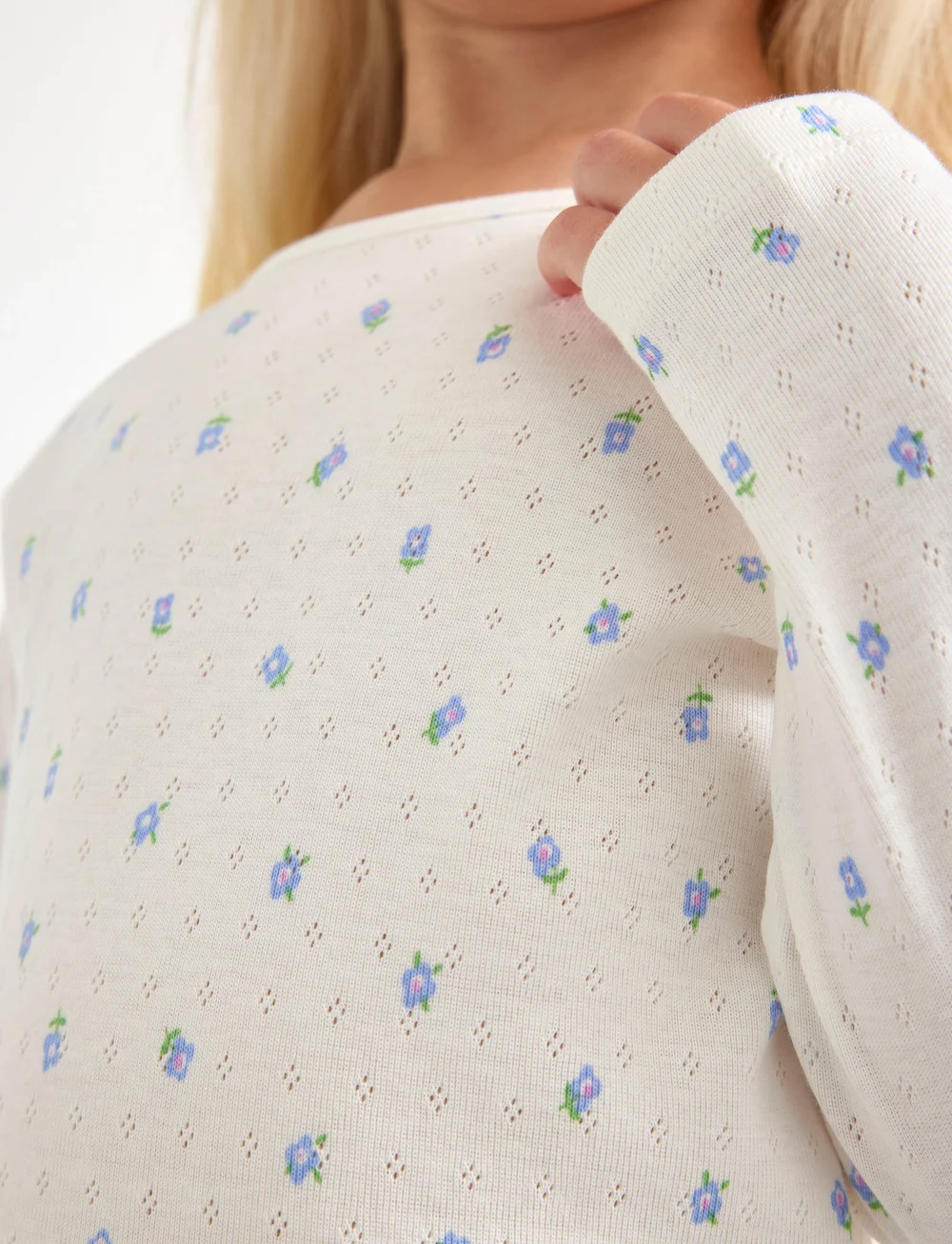 Lindex - Top l s pointelle AOP - langærmede t-shirts - light dusty white - 4