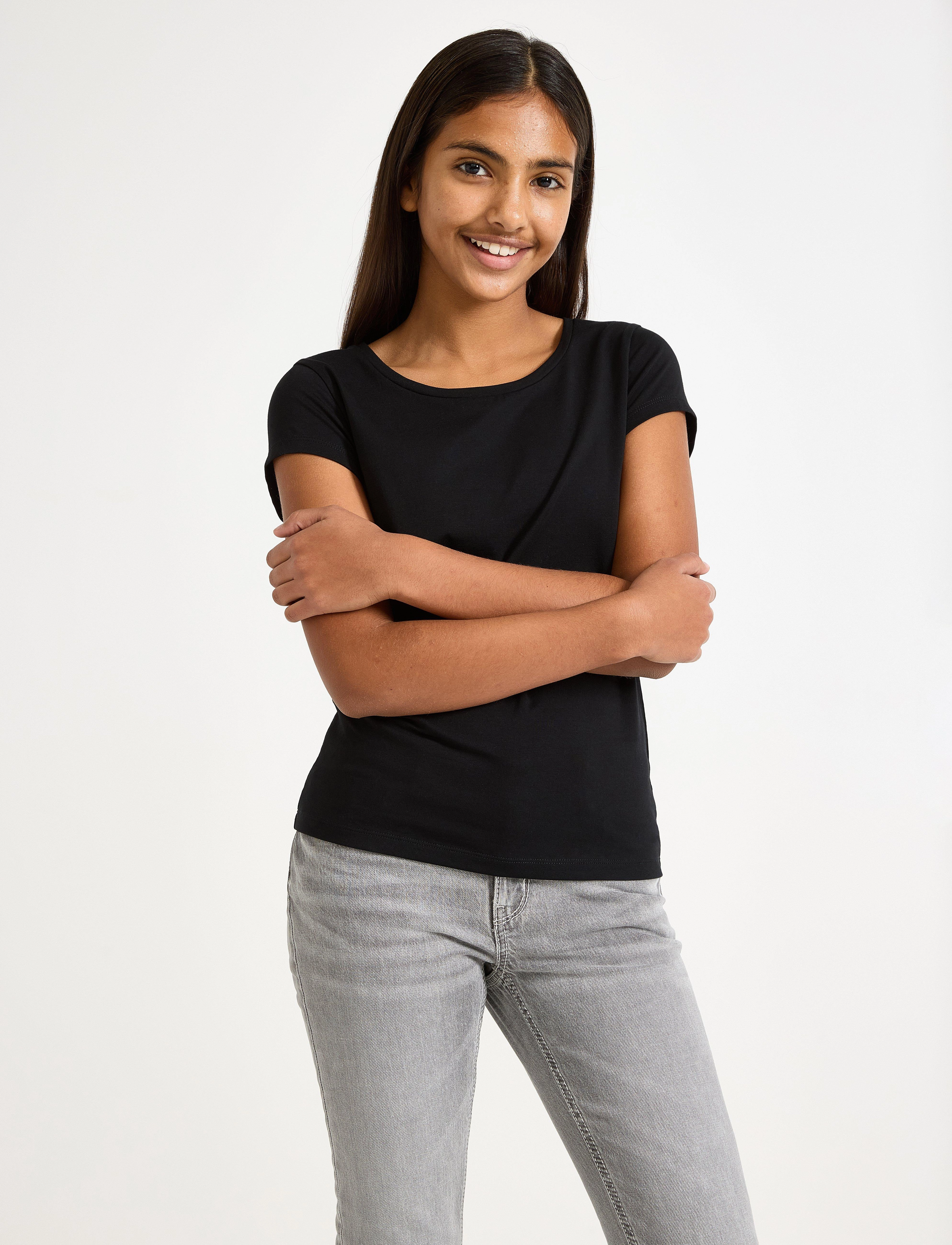 Lindex Top With Cap Sleeves, 128, Black, T-Shirts > Kortærmede, Børn