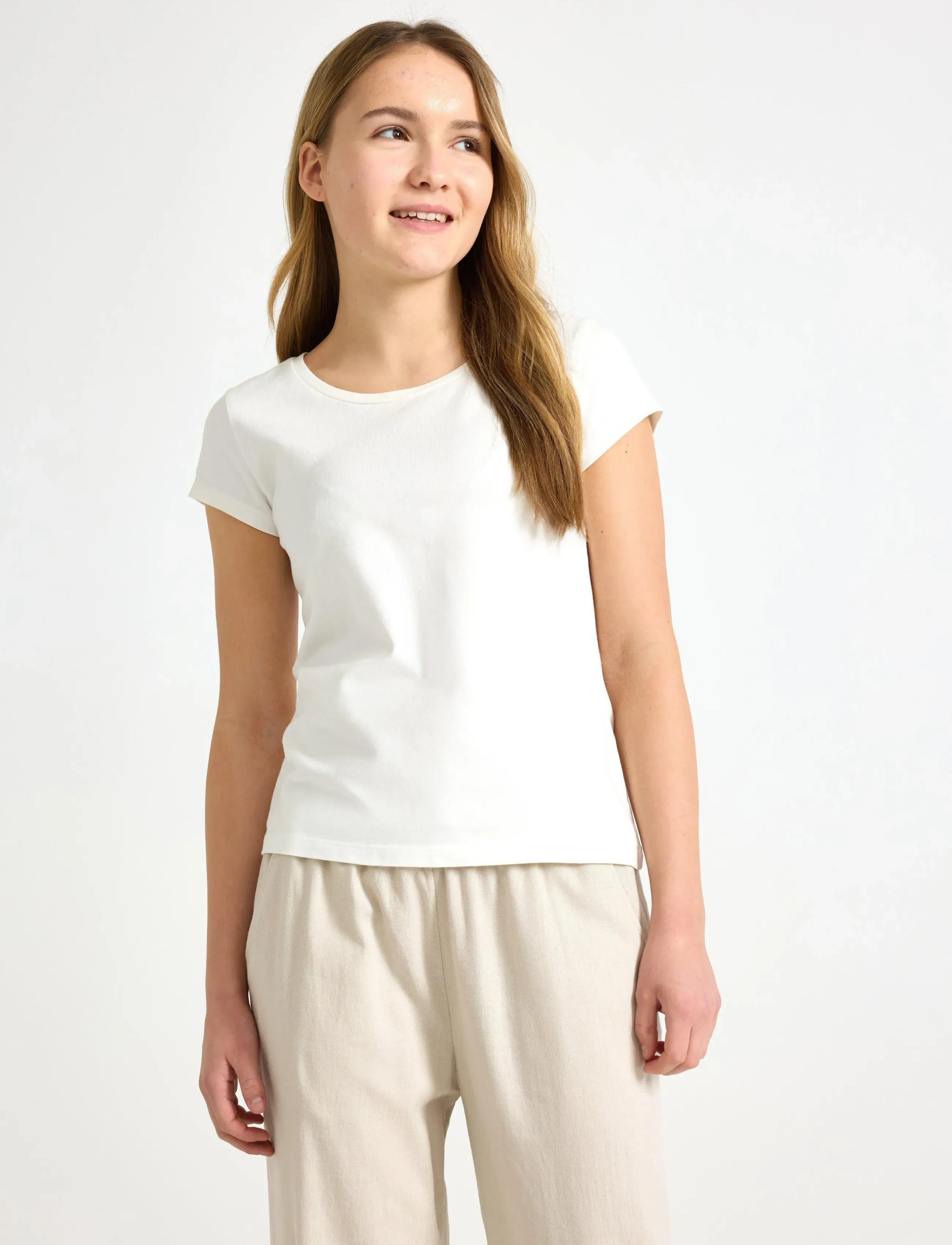 Lindex Top With Cap Sleeves, 128, White, T-Shirts > Kortærmede, Børn