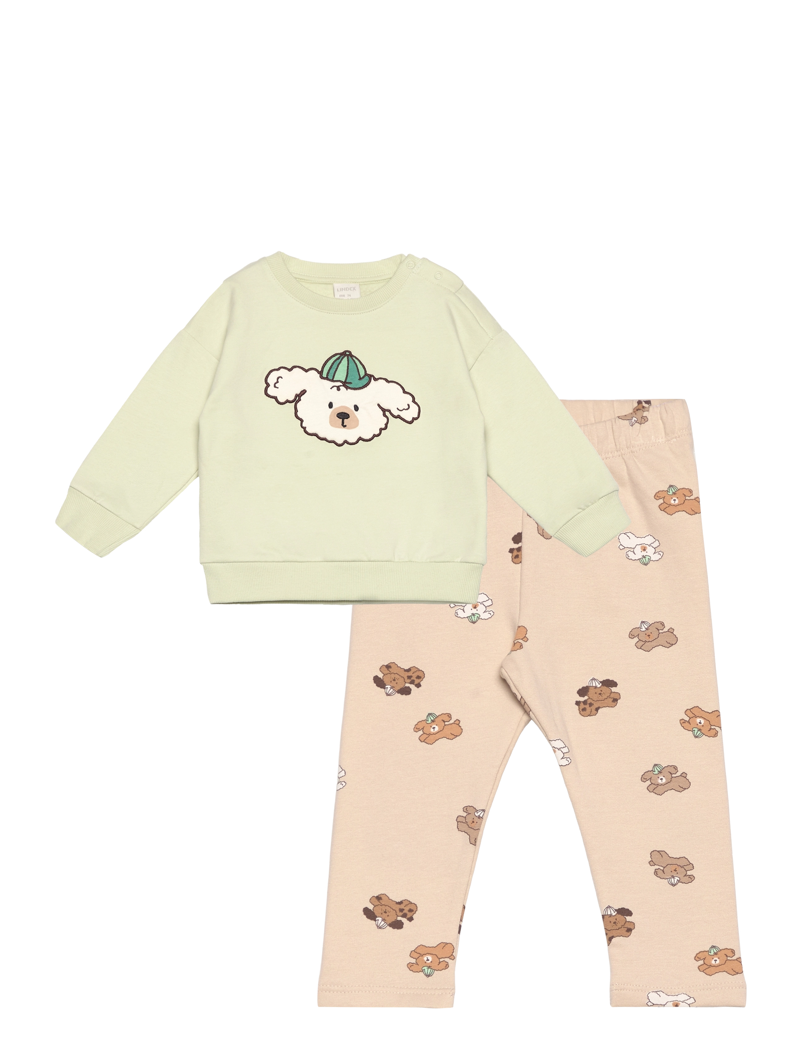 Lindex Set sweatshirt leggings Front - Sæt - LIGHT DUSTY GREEN / beige
