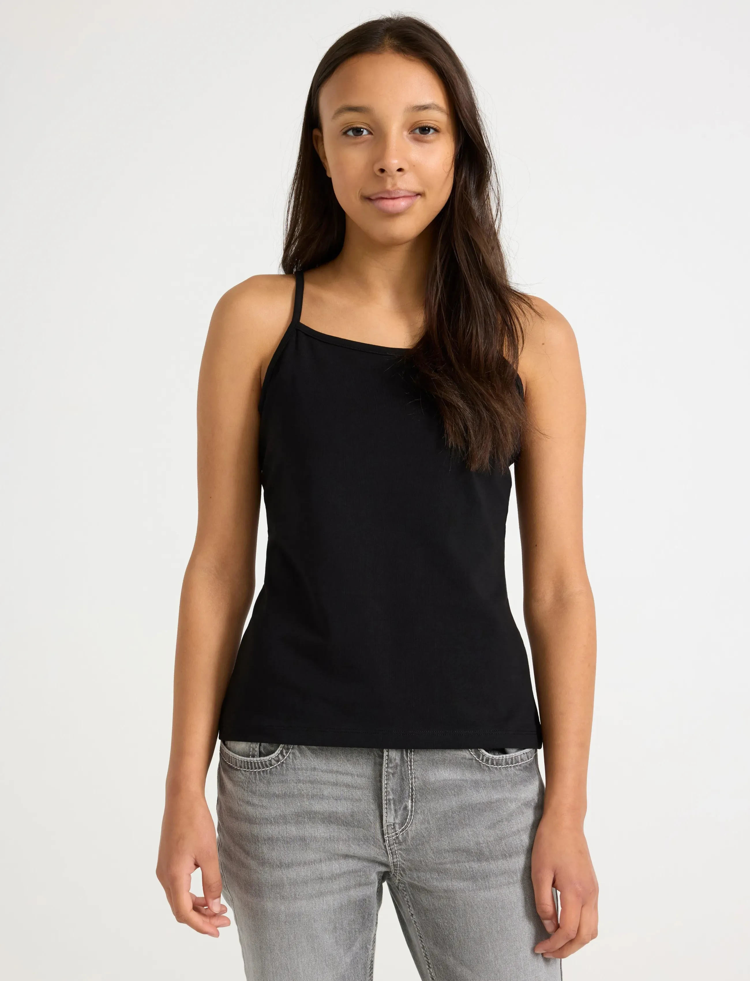Lindex Top Strap Tank Top, Børn, Spaghetti Strop Tanktop, Sort, Str: 128