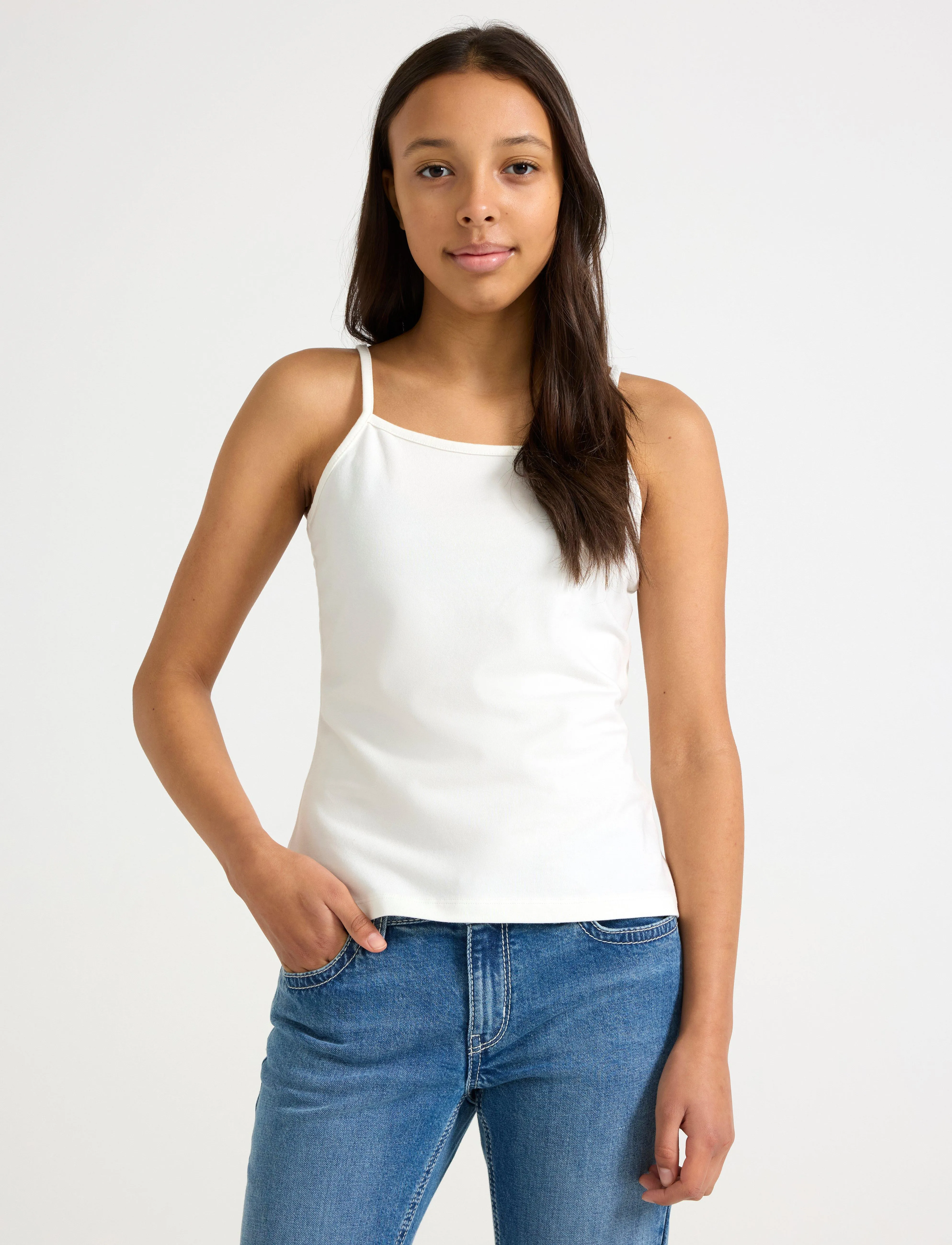 Lindex Top Strap Tank Top, Børn, Spaghetti Strop Tanktop, Hvid, Str: 128