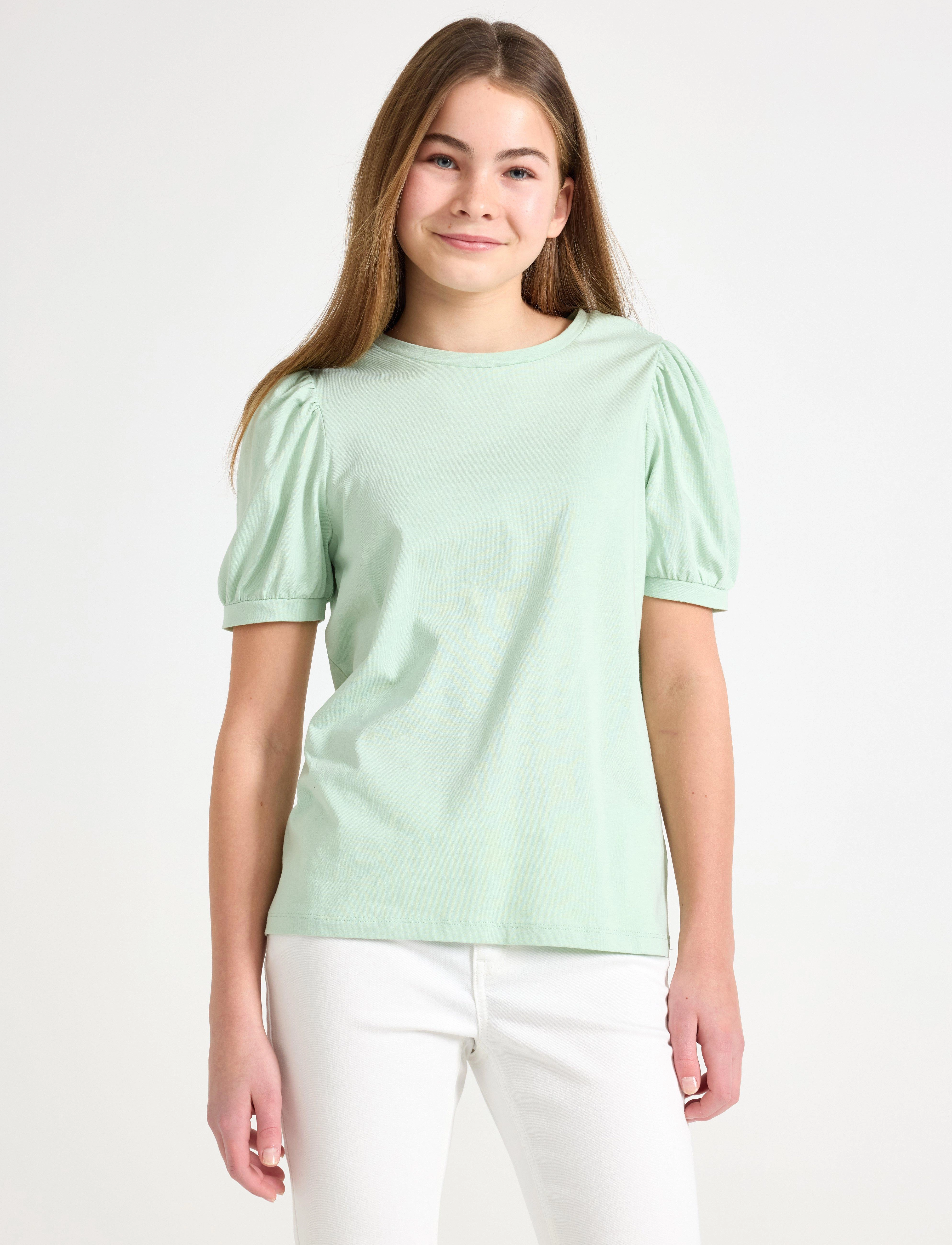 Lindex Top basic puff sleeve - Topper & T-skjorter - LIGHT DUSTY GREEN / green