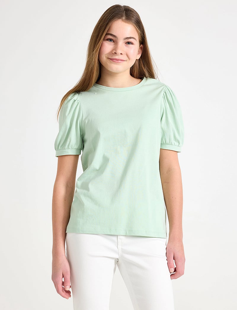Lindex - Top basic puff sleeve - kortärmade t-shirts - light dusty green - 0