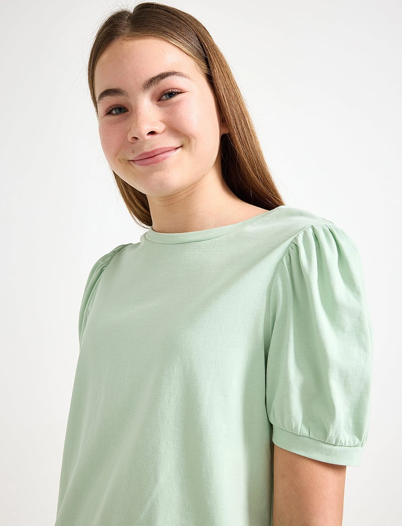 Lindex - Top basic puff sleeve - kortärmade t-shirts - light dusty green - 4