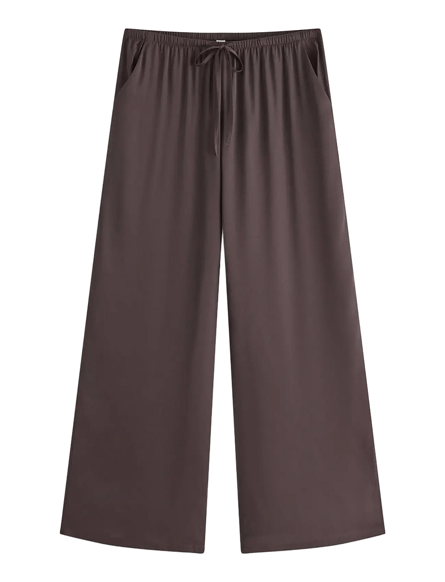 Lindex - Pyjama trousers in satin - bukser med brede ben - dark dusty brown - 1