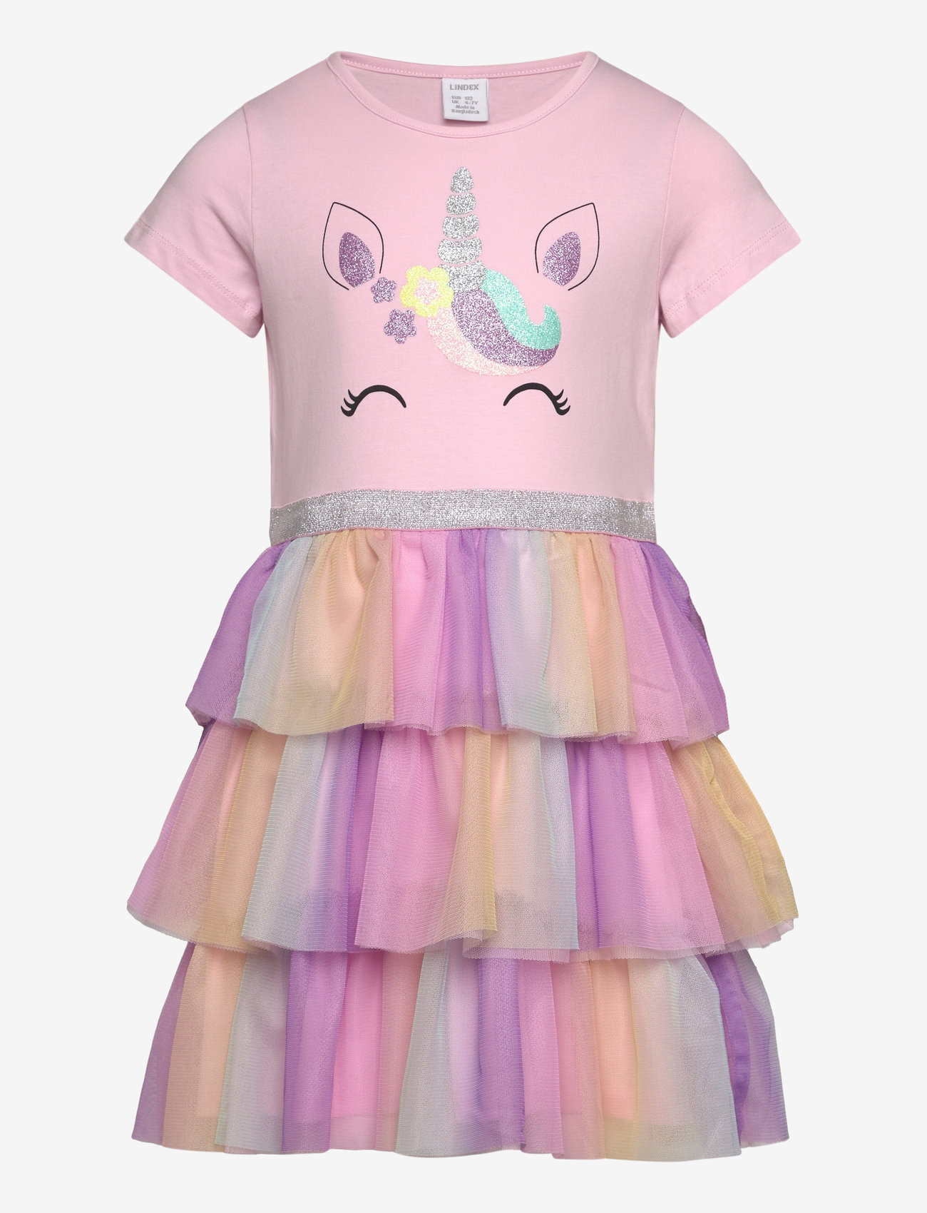 Lindex - Dress ss unicorn face mesh ski - short-sleeved casual dresses - light pink - 1