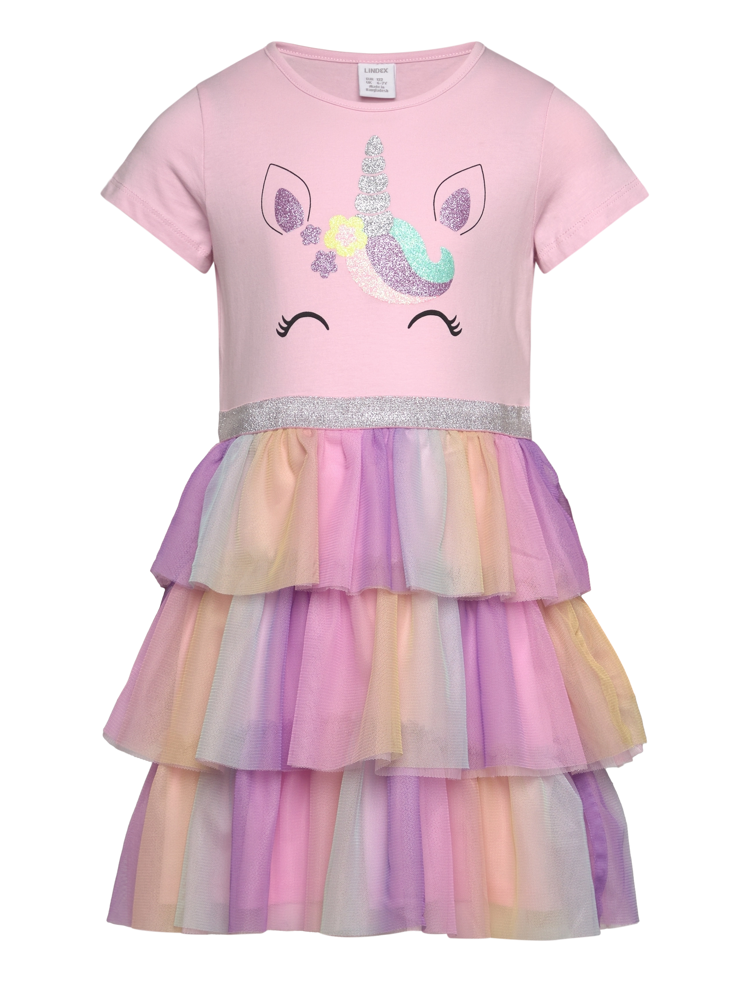 Lindex Short-sleeved flounce dress - Kjoler - LIGHT PINK / pink/rose
