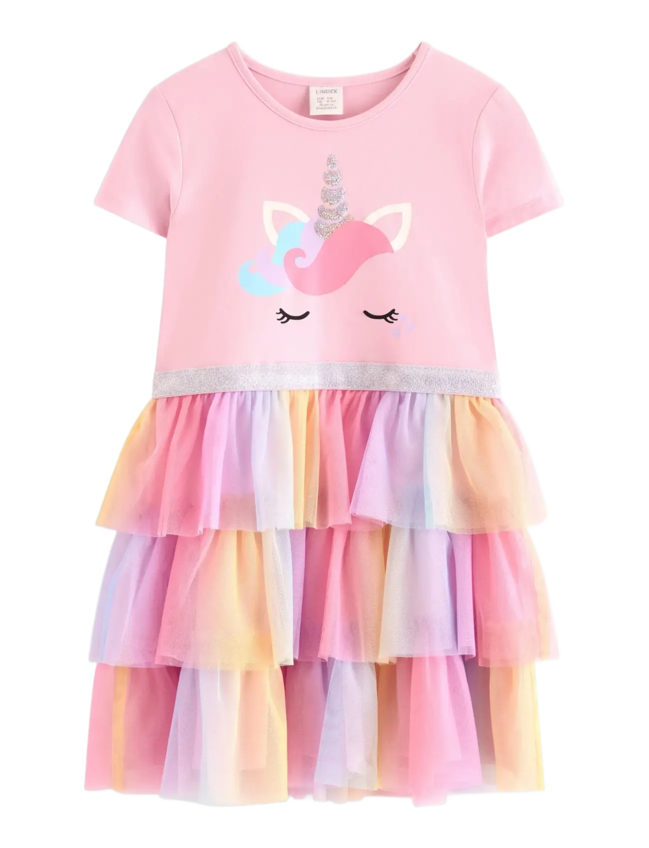 Lindex Short-sleeved flounce dress - Lindex - LIGHT PINK / multi