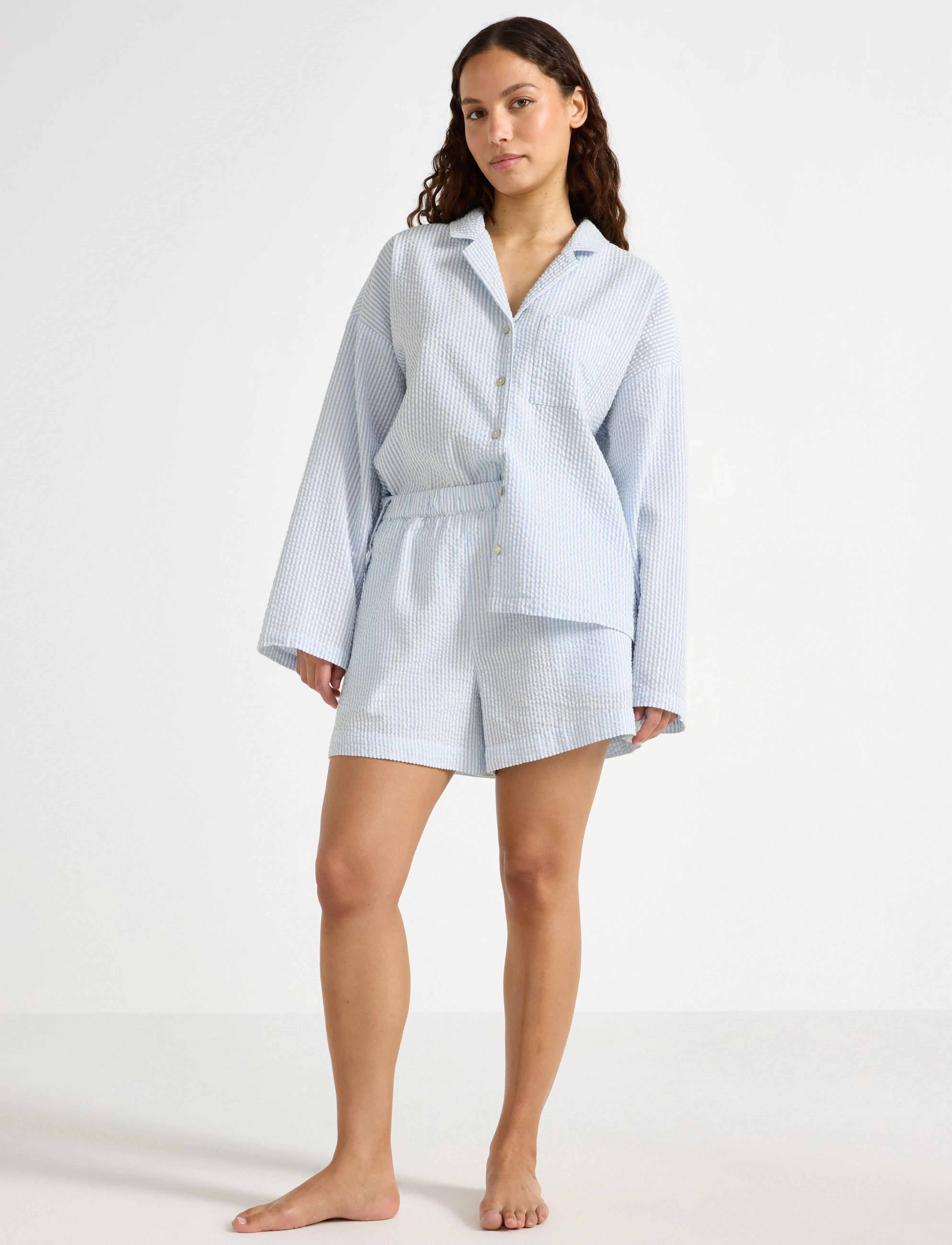 Lindex Pyjama shorts seersucker - Kodu- ja ööriided - BLUE / white