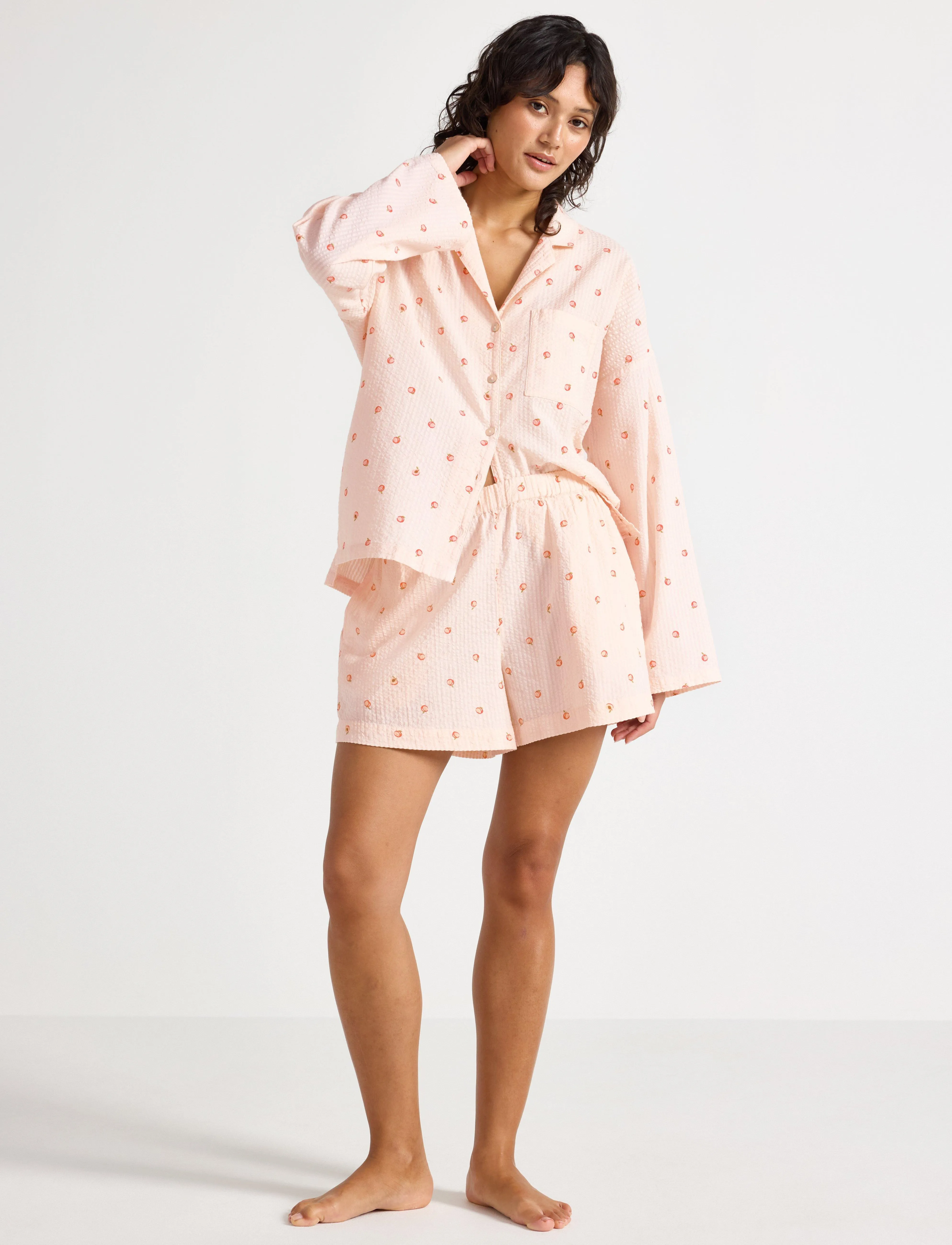Lindex Pyjama Shorts Seersucker, XXL, Night & Loungewear, Rosa - Shorts, Frauen