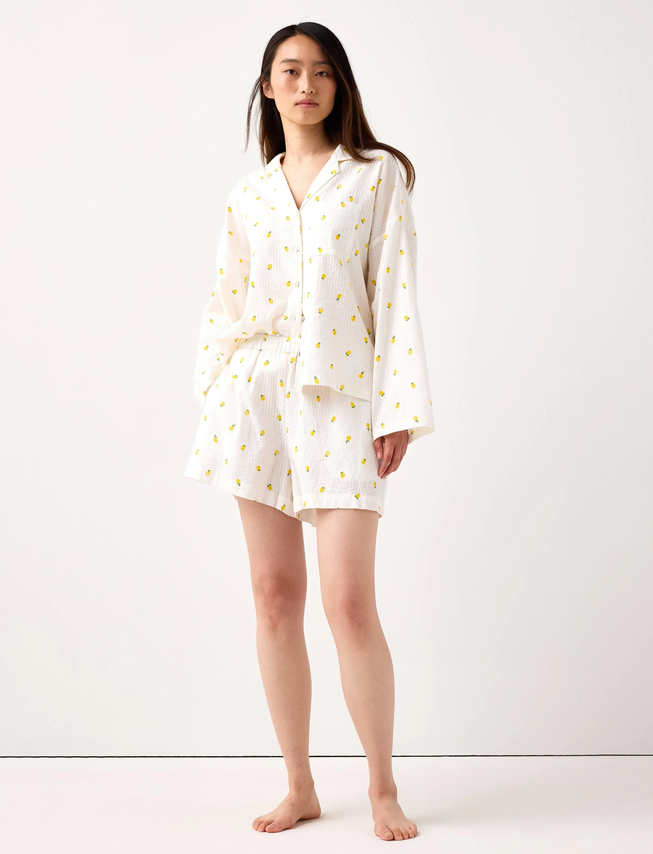 Lindex Pyjama shorts seersucker - Pyjamasshorts - YELLOW / white
