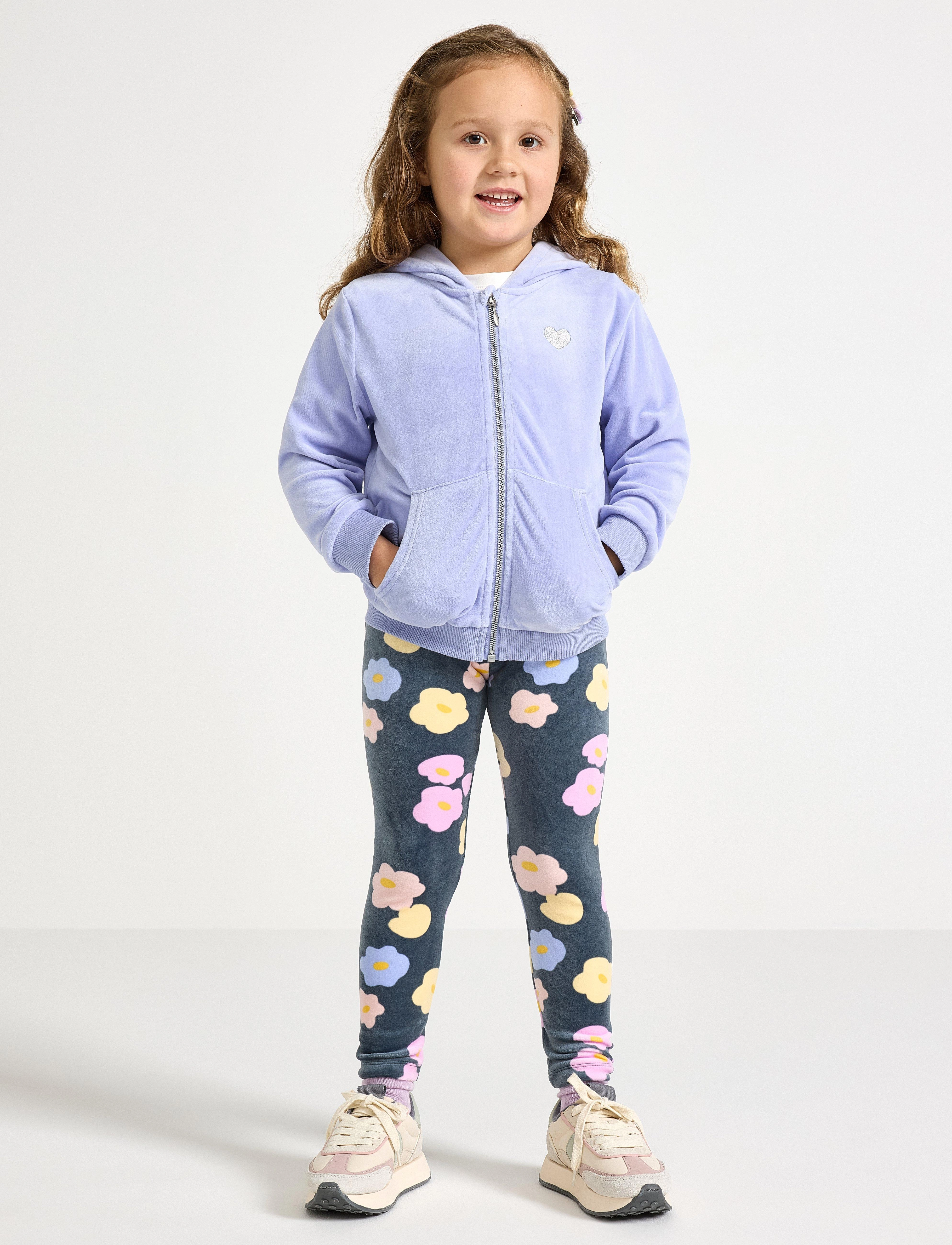 Lindex Leggings velour bloom AOP - Leggings - DARK GREY / grey