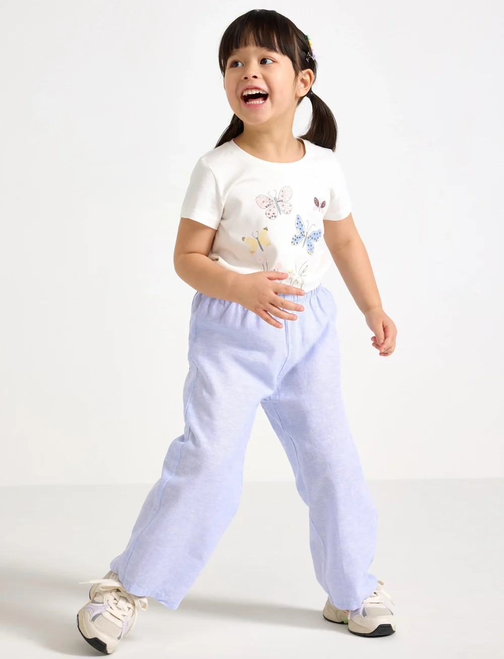 Lindex - Trousers wide cropped linen - babyhosen - light blue - 0