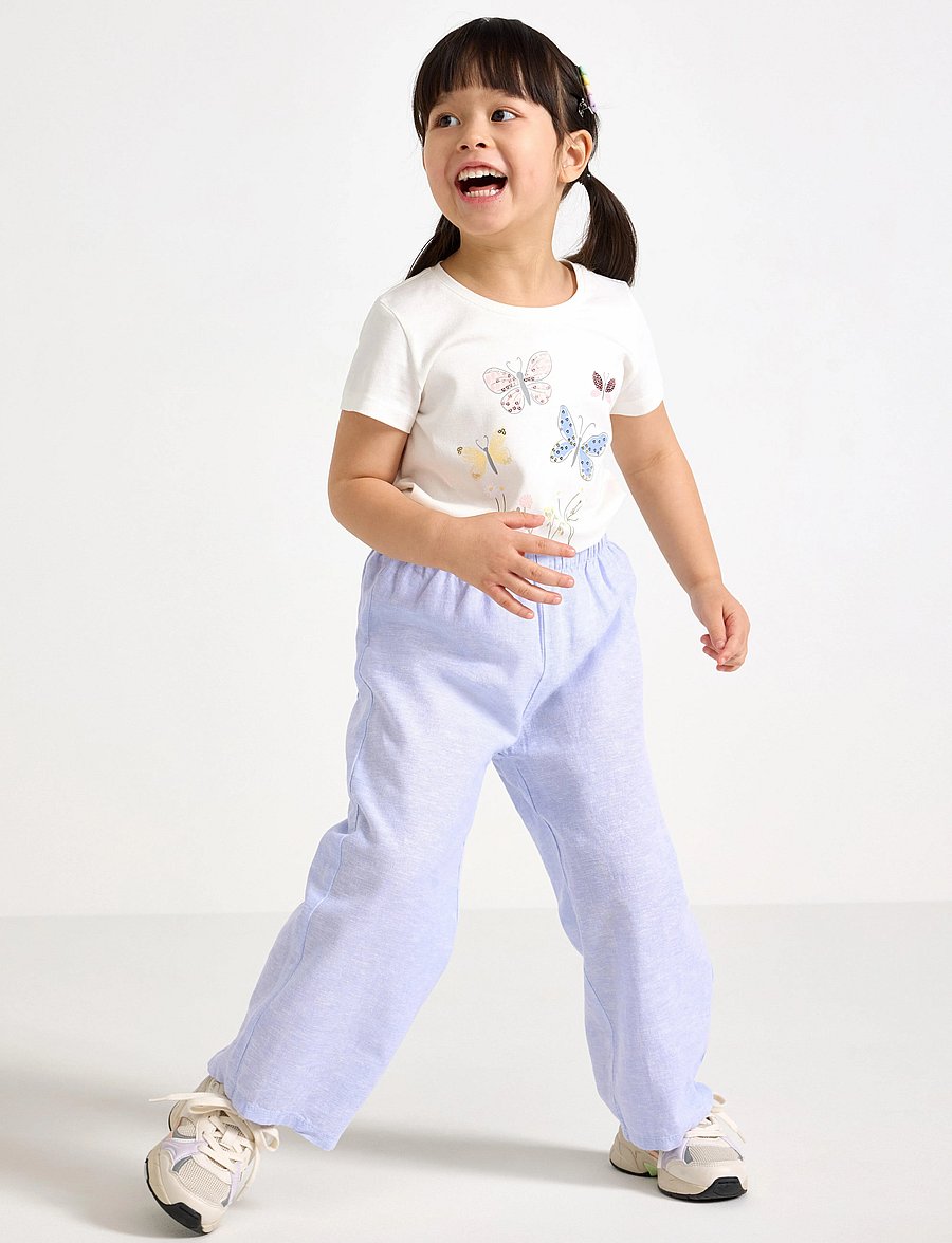Lindex - Trousers wide cropped linen - light blue - 0