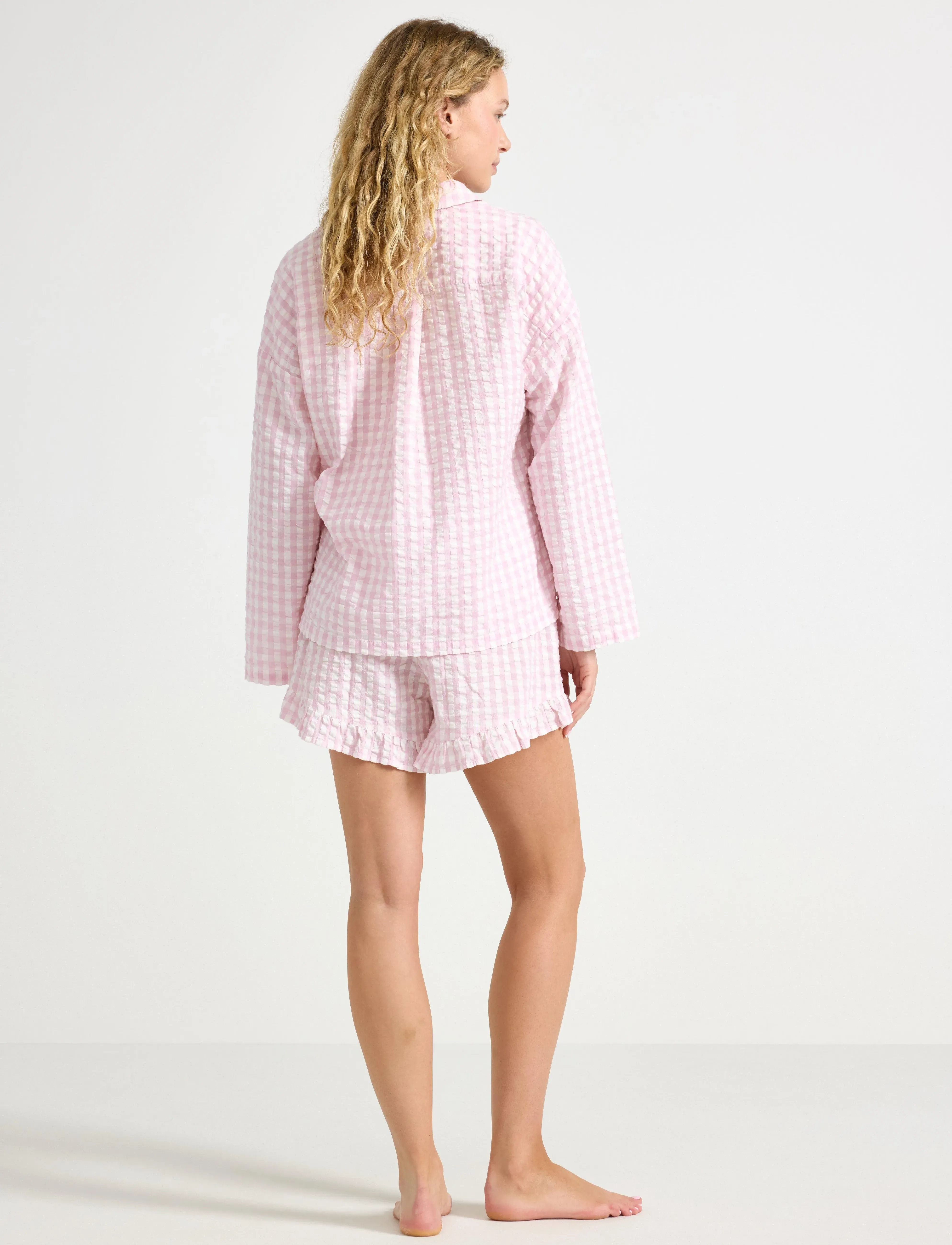 Lindex - Pyjama shorts in seersucker - shorts - light dusty pink - 3