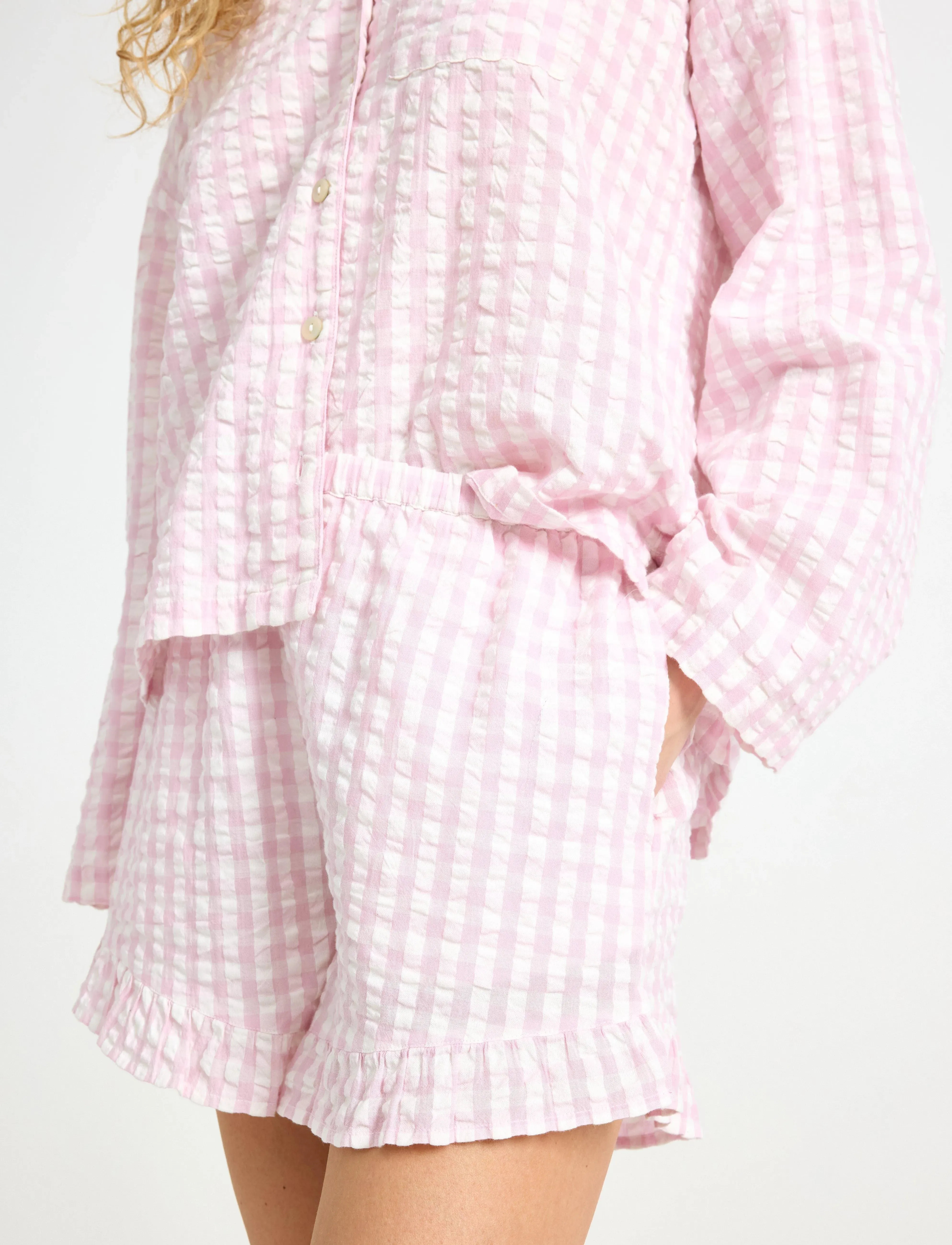 Lindex - Pyjama shorts in seersucker - shorts - light dusty pink - 4