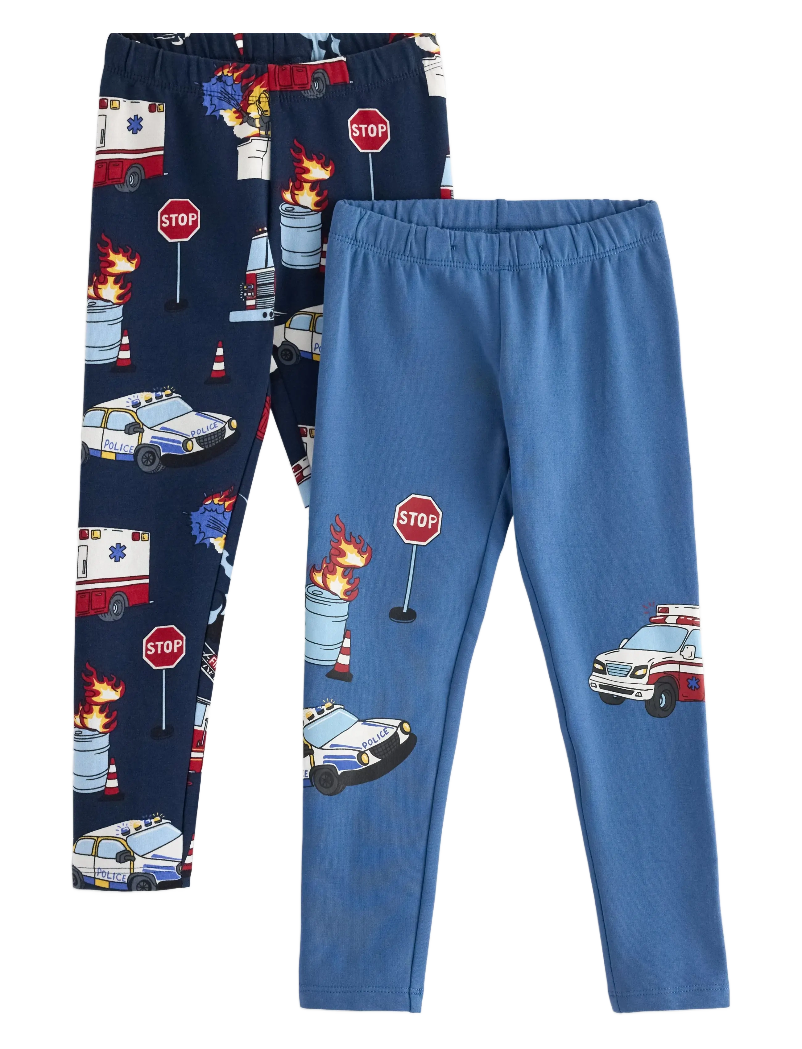 LINDEX Leggings 2 Pack Trucks Blau - 92 - Kinder
