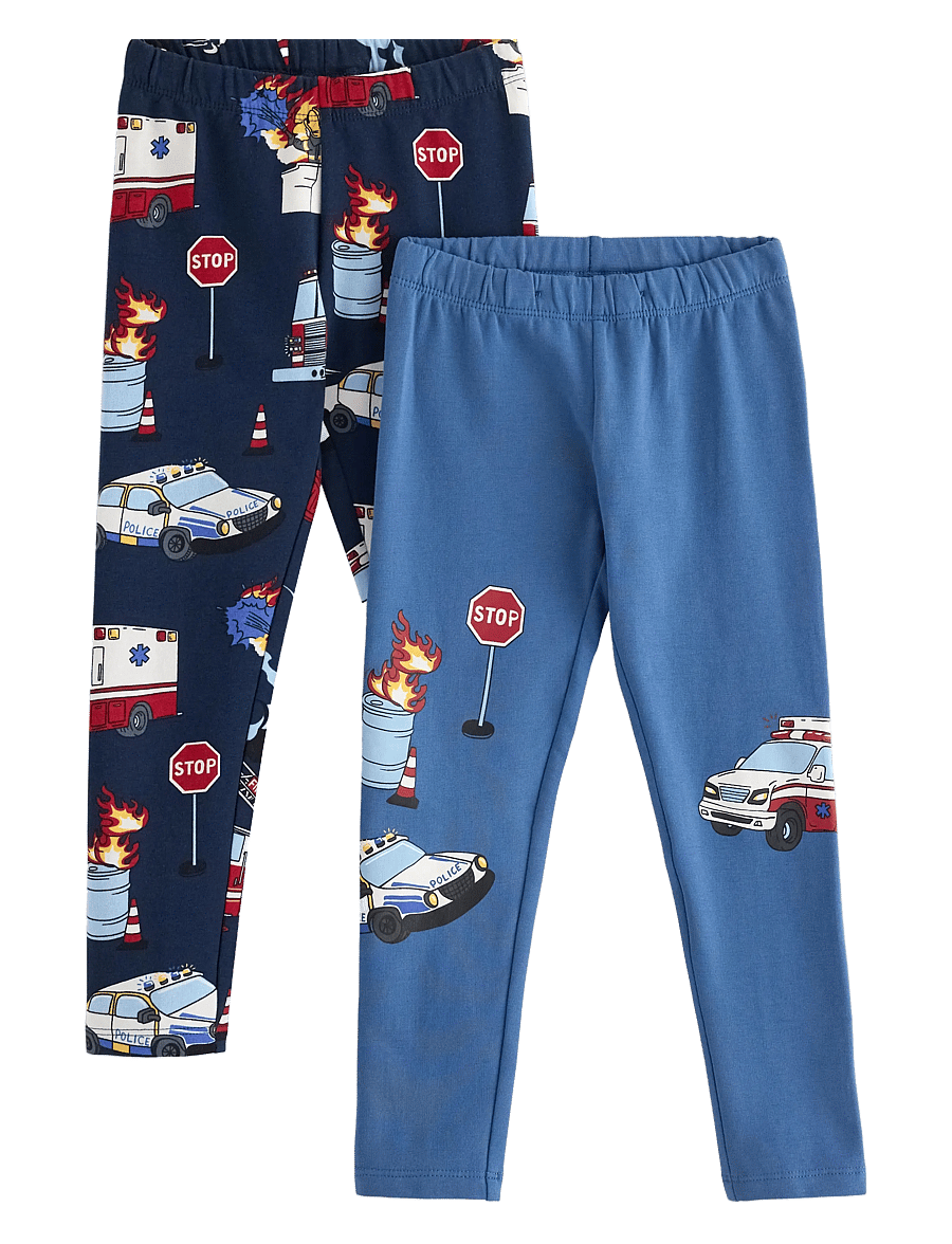 Lindex - Leggings 2 pack Trucks - mitmepakendiga püksid - light dusty blue - 0