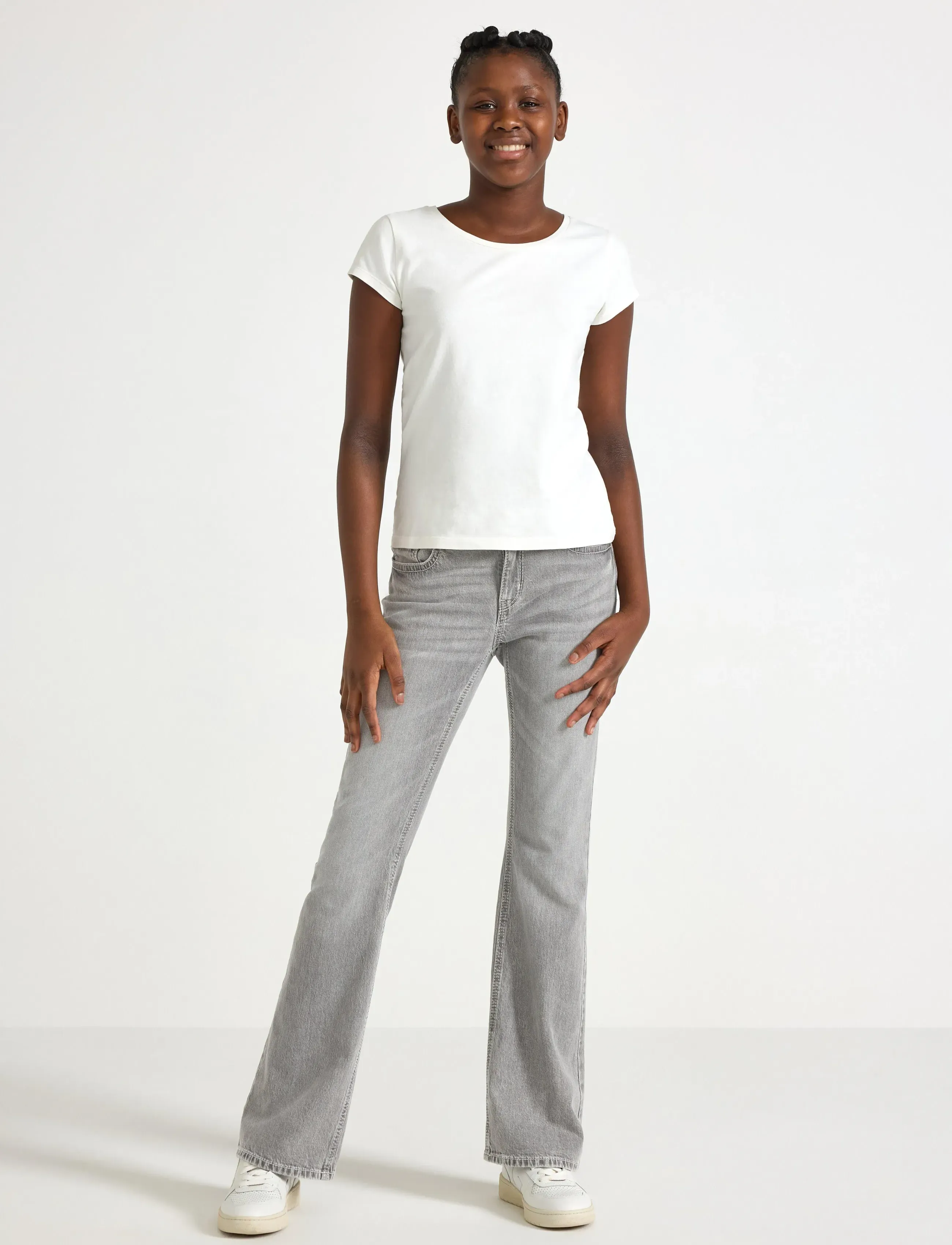 Lindex Trousers Denim Freja Pockets A, Børn, Flared Jeans, Grå, Str: 164
