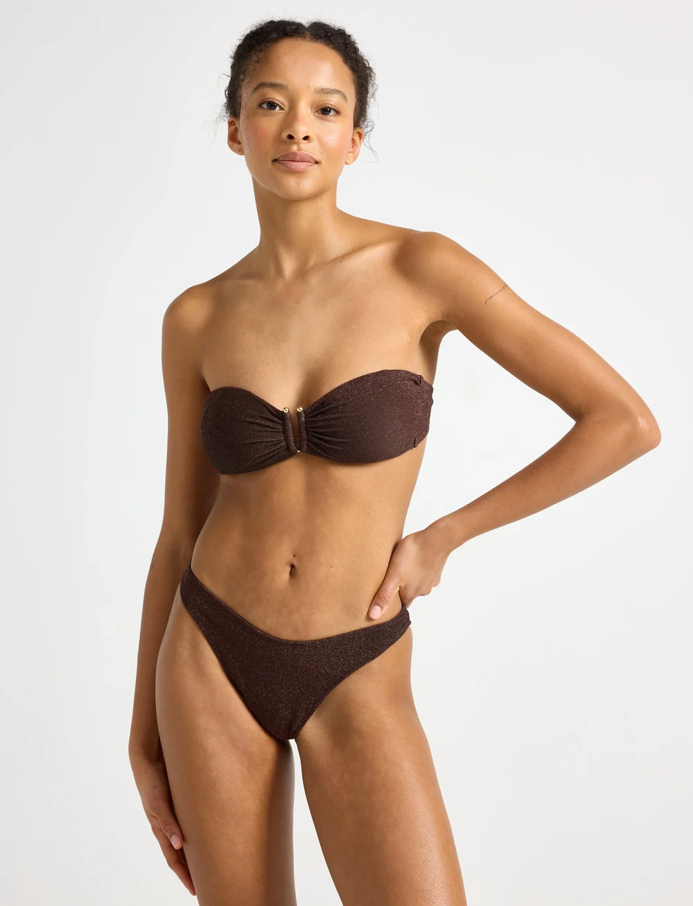 Lindex - Bra Bandeau Brie Lurex - bandeau-bikini-oberteile - dark brown - 0