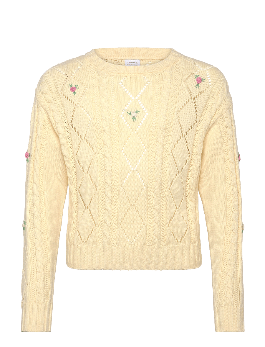 Lindex - Sweater pointelle flowers - pullover - light yellow - 0