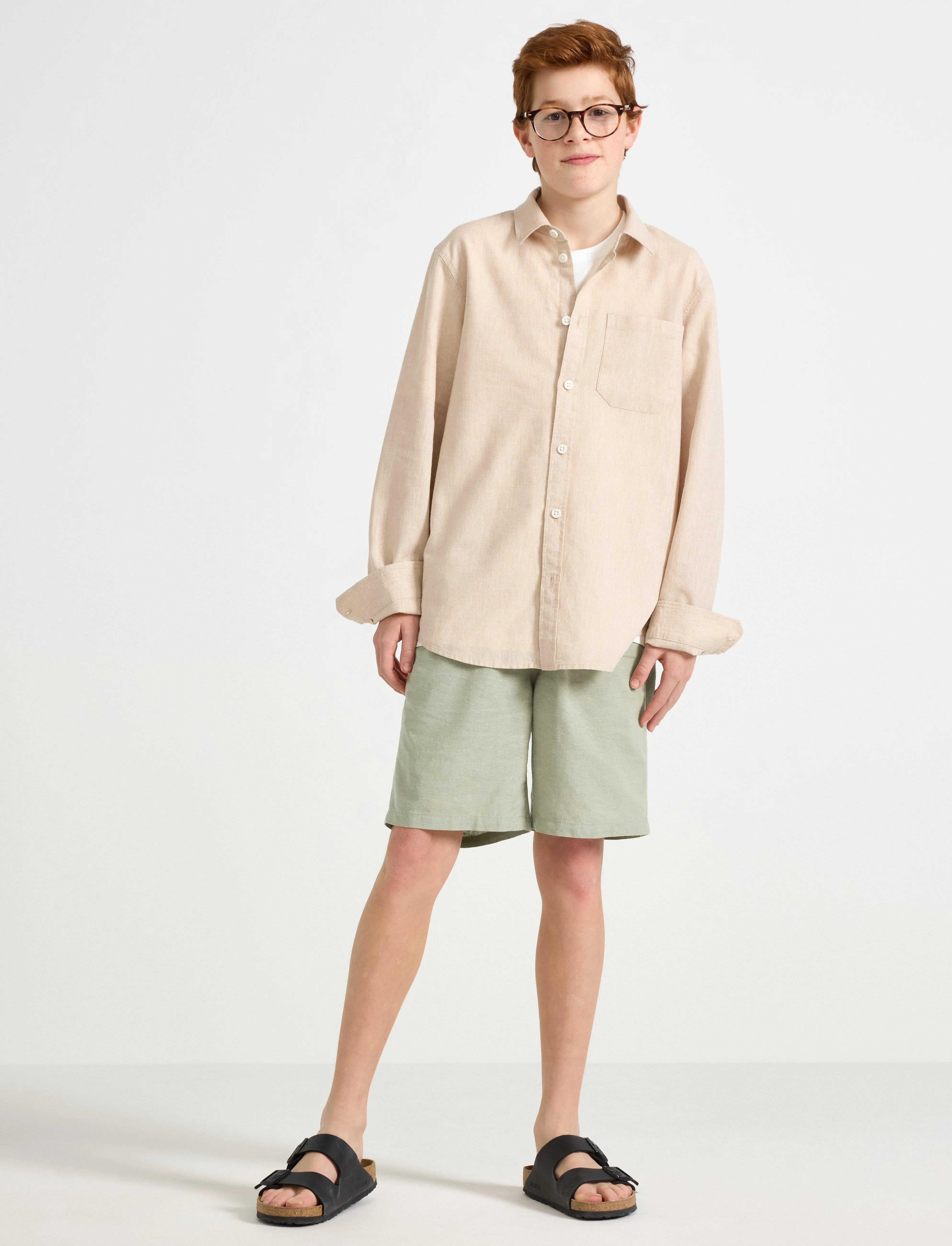 Lindex Shorts Linen Blend, Børn, Snøreshorts, Kakigrøn, Str: 140