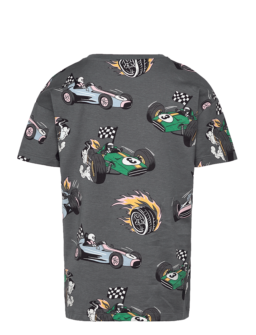 Lindex - Top SS OS Racercars AOP - dark grey - 1