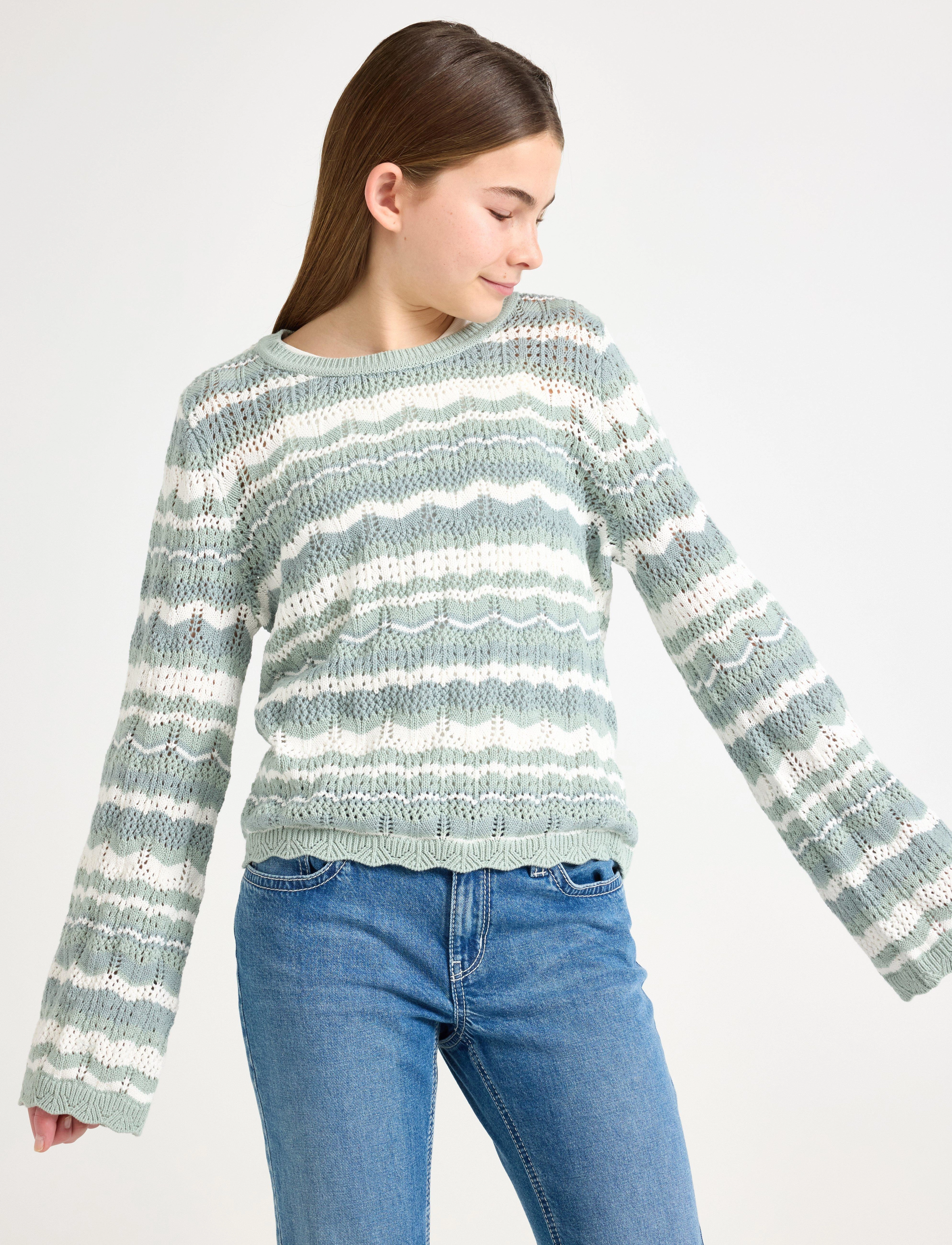 Lindex Sweater Pointelle Green, Børn, Pointelle Sweater, Grøn, Str: 128