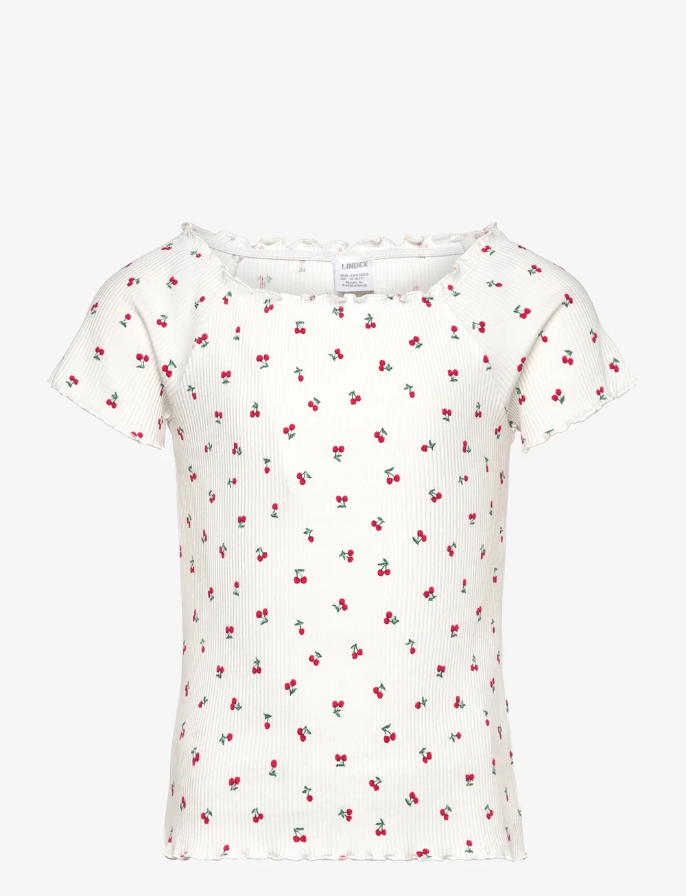 Lindex - Top rib with curly hem and aop - short-sleeved t-shirts - off white - 1