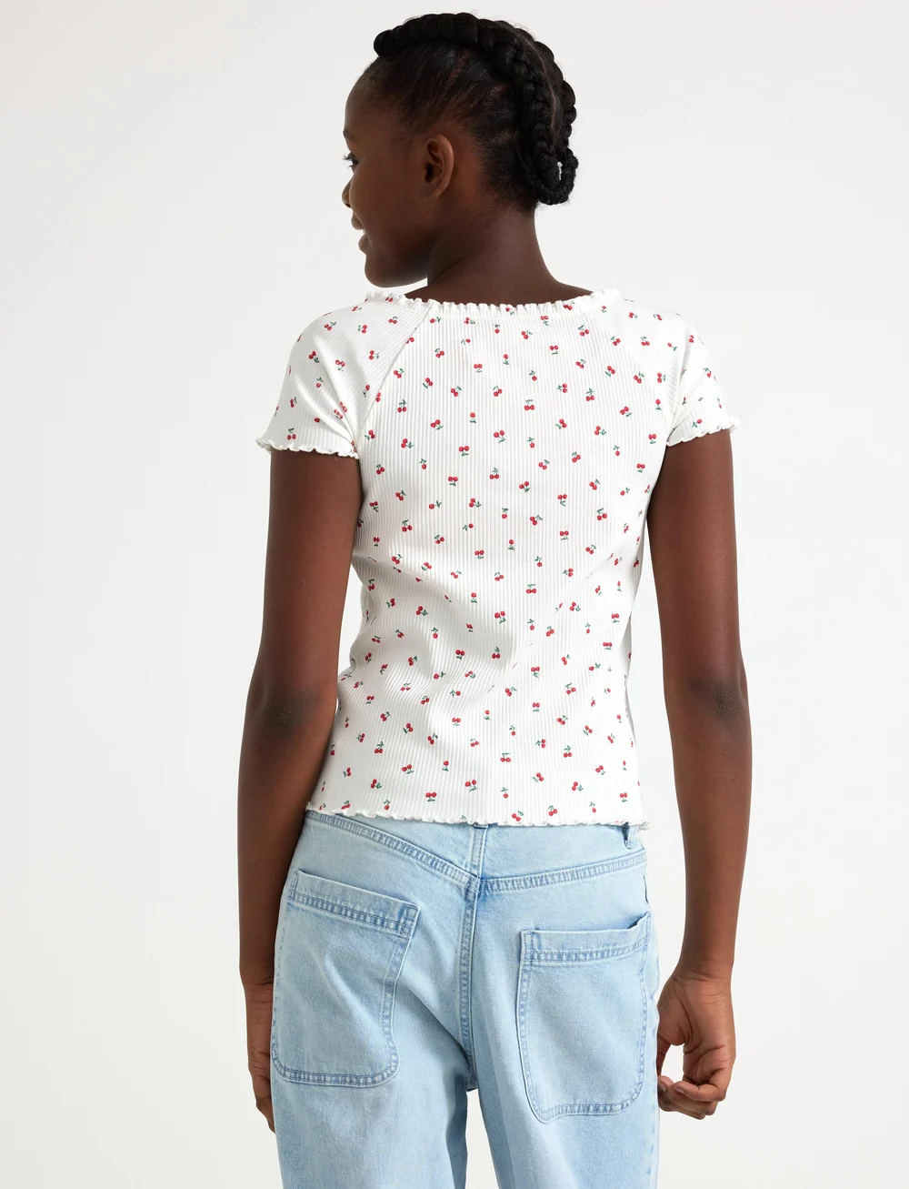 Lindex - Top rib with curly hem and aop - short-sleeved t-shirts - off white - 3