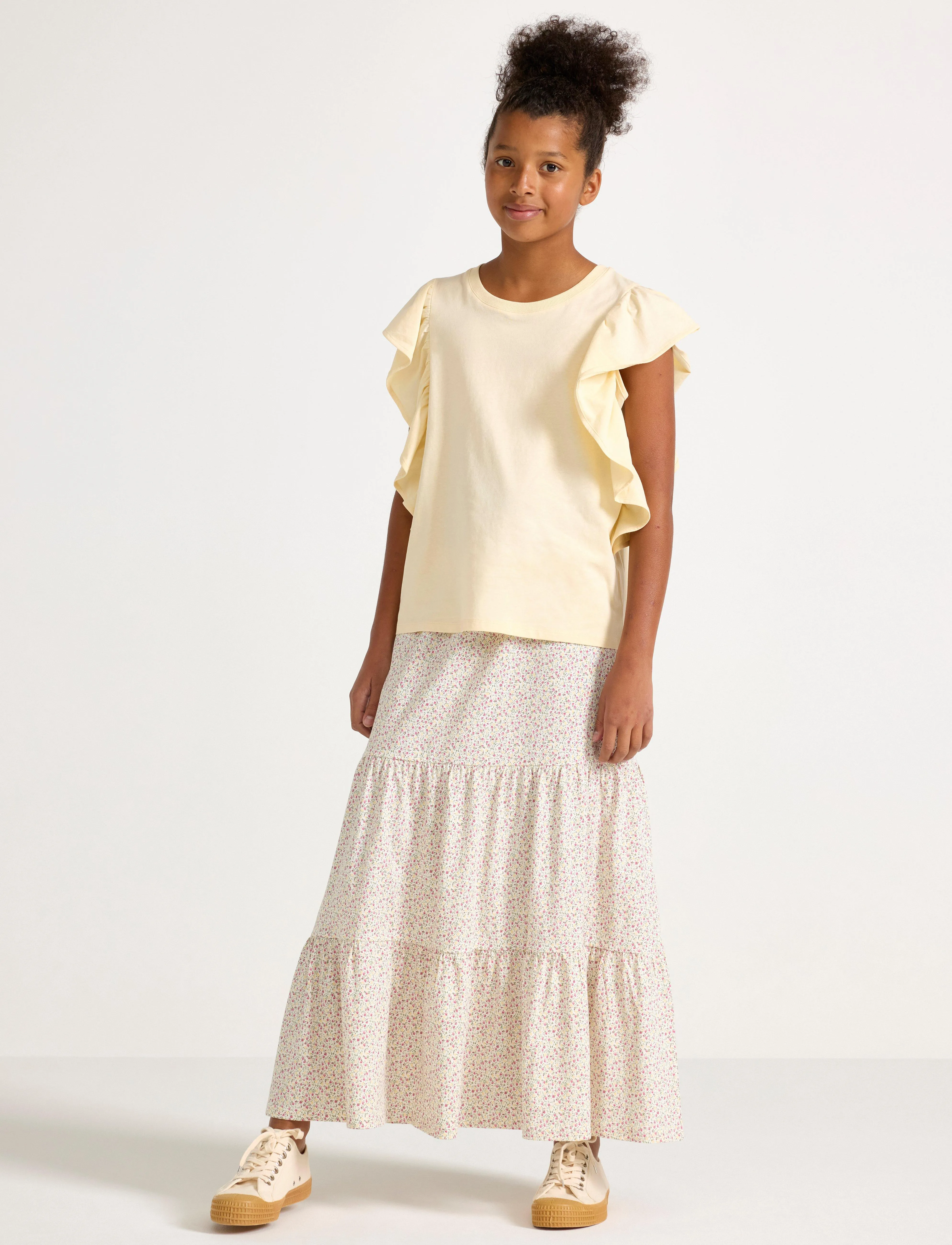 Lindex Skirt Maxi Jersey, Børn, Flæse Maxi Nederdel, Beige, Str: 164