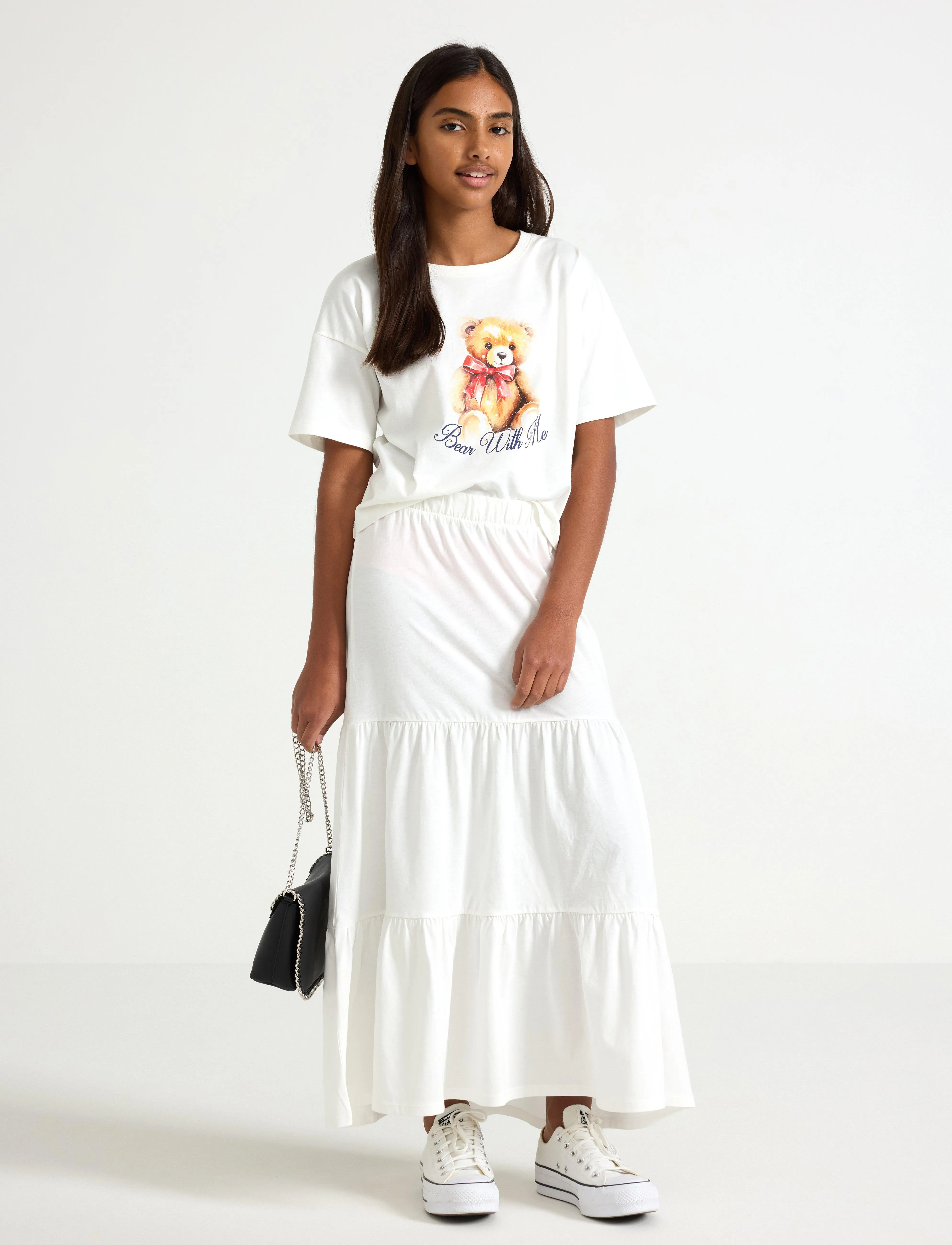 Lindex Skirt Maxi Jersey, 128, White, Nederdele > Maxi Nederdele, Børn