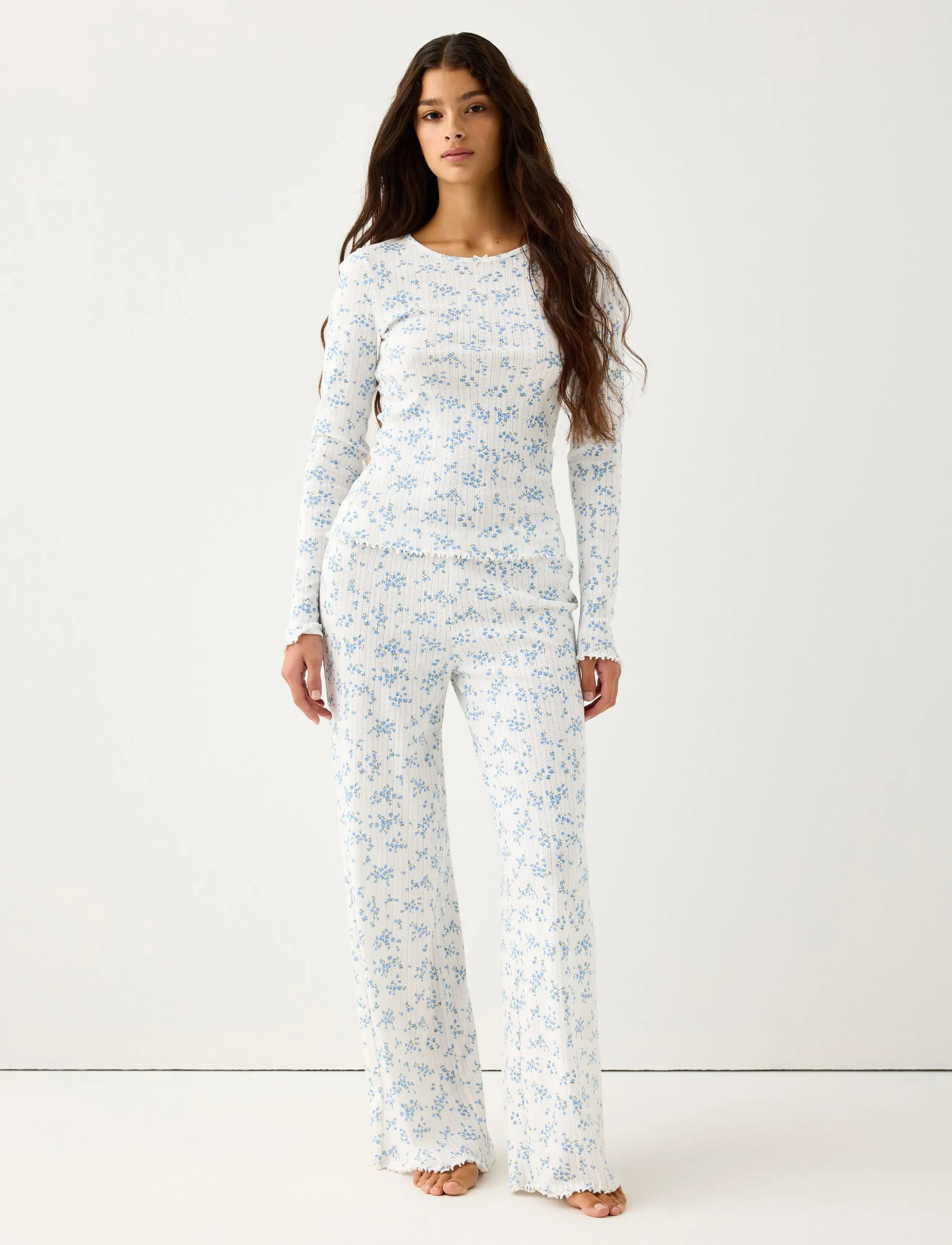 Lindex Trousers pointelle - Nattøj & Loungewear - BLUE / white