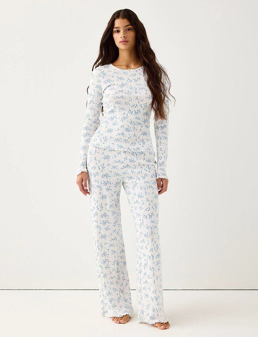 Lindex - Wide pyjama trousers in pointelle - natbukser - blue - 0