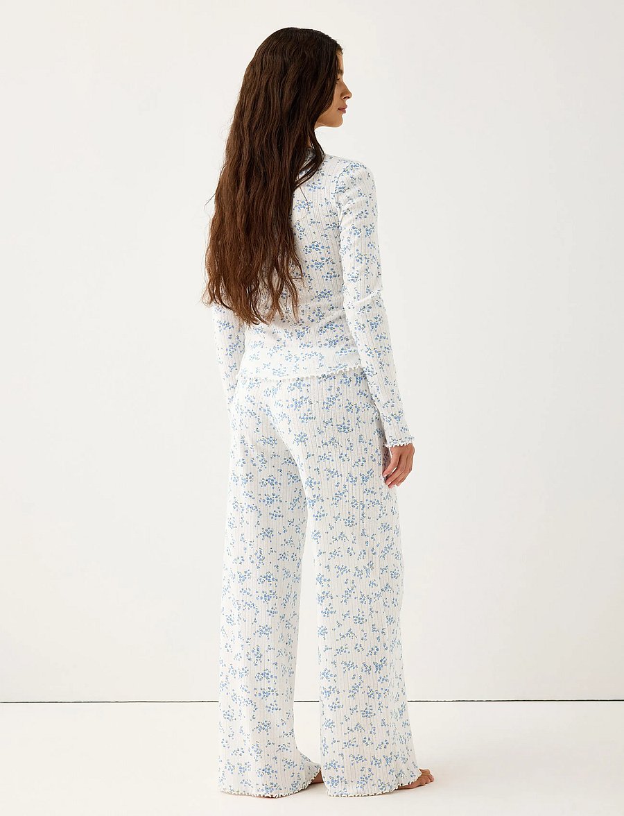 Lindex - Wide pyjama trousers in pointelle - natbukser - blue - 3