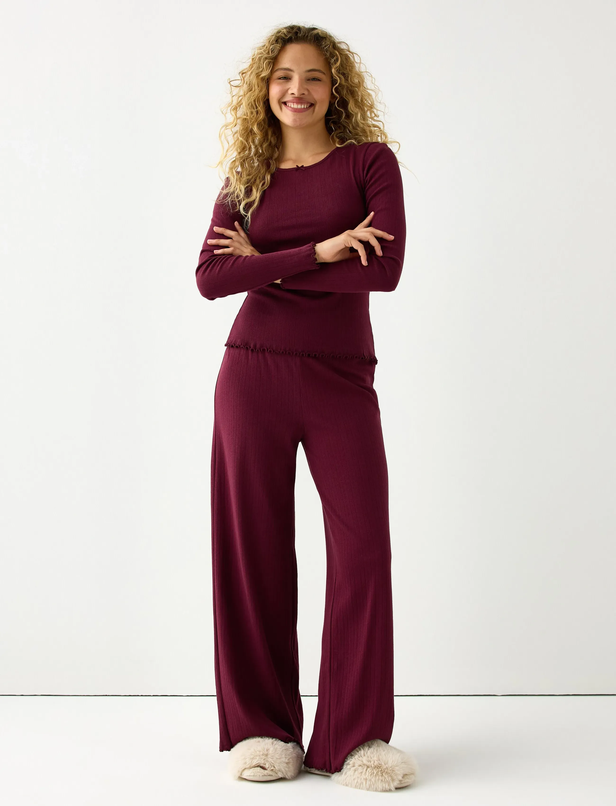 Lindex Trousers pointelle - Nattøj & Loungewear - DARK DUSTY RED / burgundy