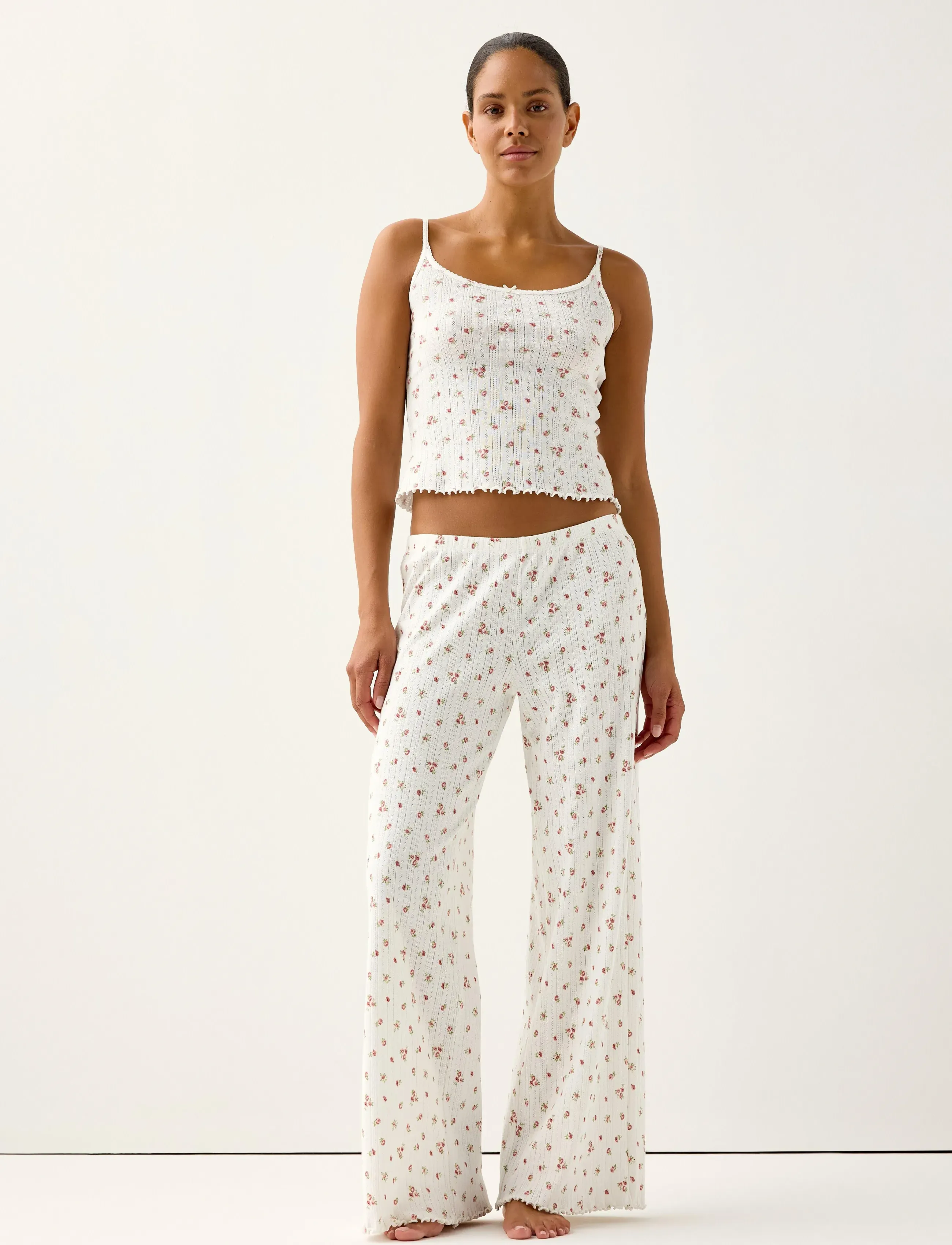 Lindex Wide Pyjama Trousers In Pointelle, M, Night & Loungewear, Rosa - Pants, Frauen