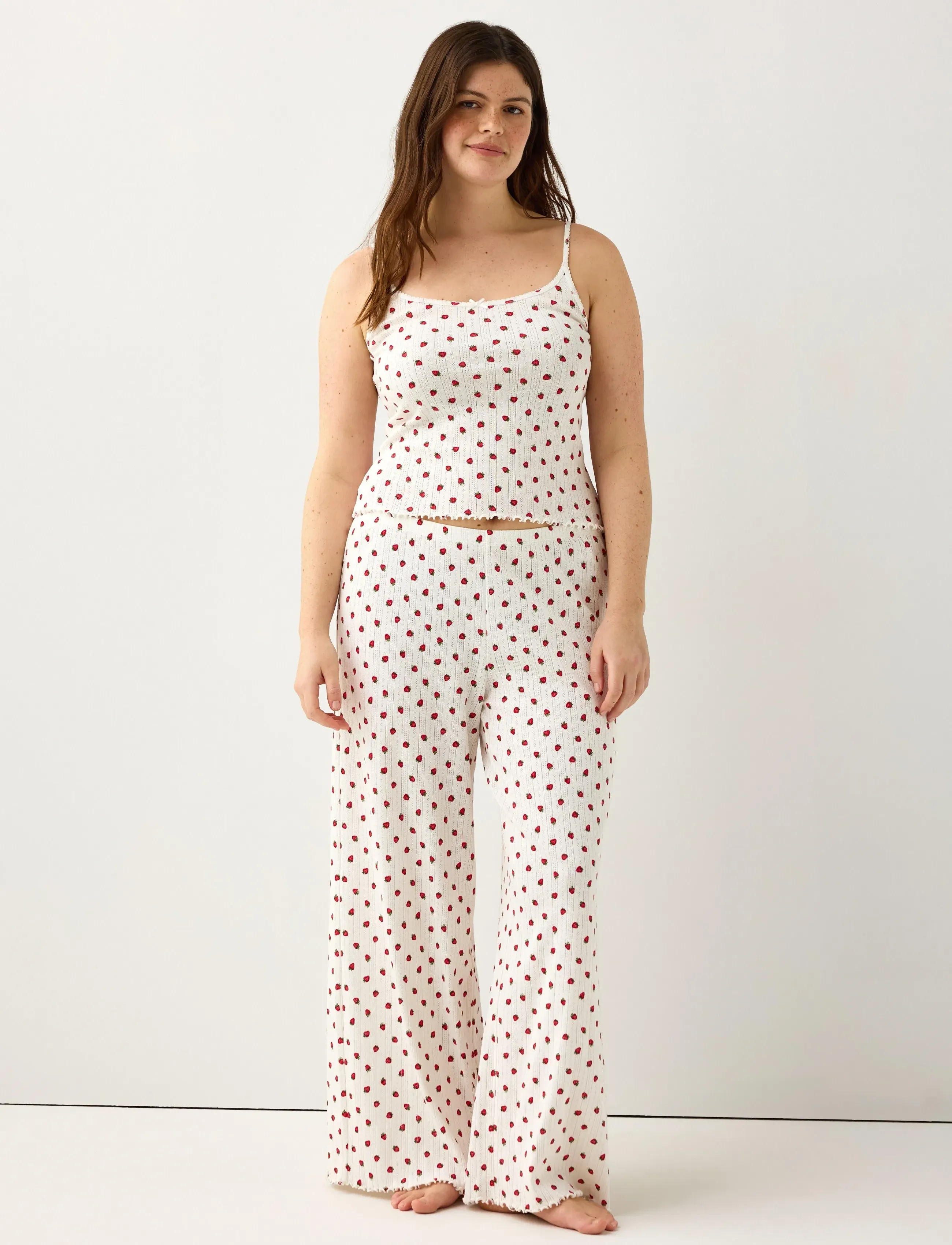 Lindex Wide Pyjama Trousers In Pointelle, Kvinder, Brede Pyjamasbukser, Hvid, Str: XL