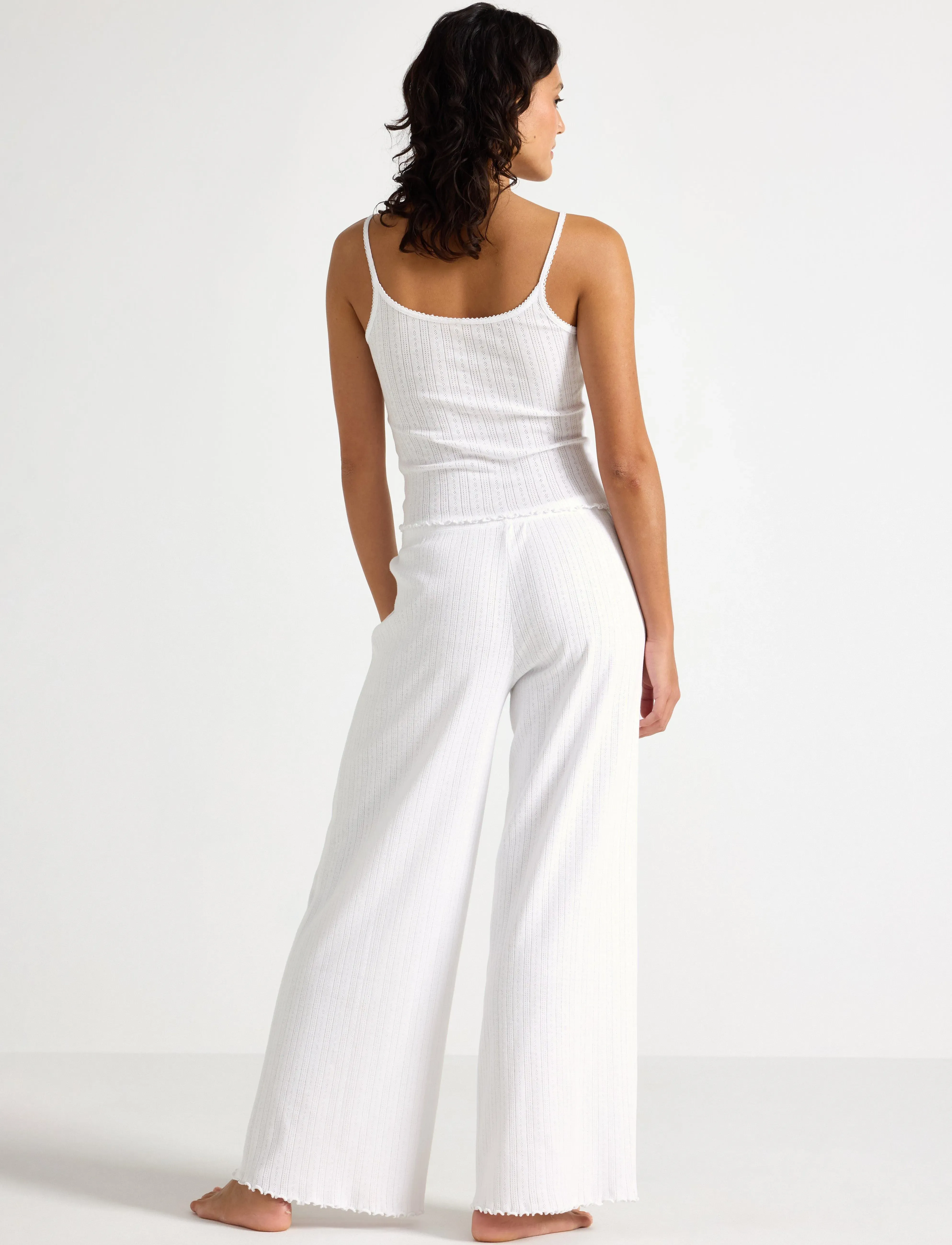 Lindex - Wide pyjama trousers in pointelle - white - 3
