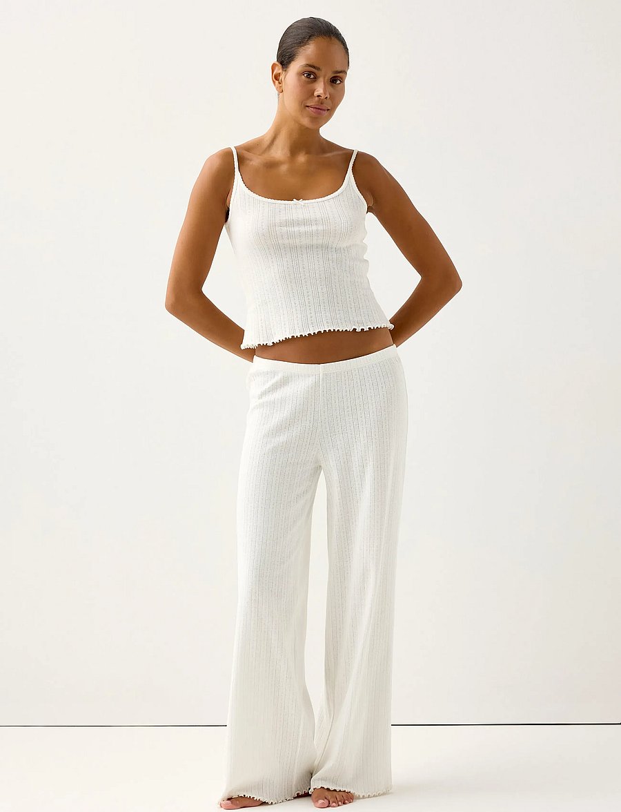 Lindex - Wide pyjama trousers in pointelle - natbukser - white - 0