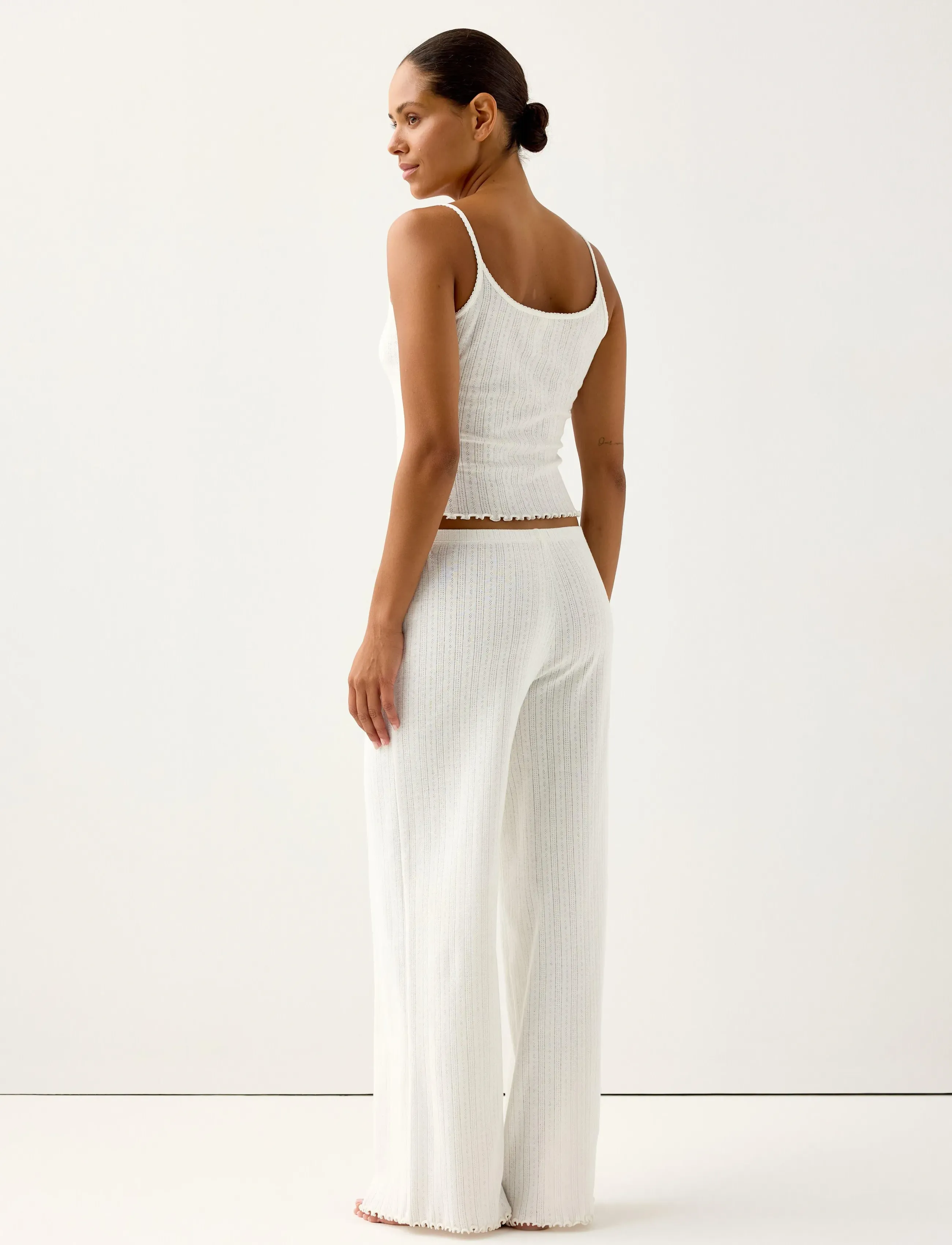 Lindex - Wide pyjama trousers in pointelle - pyjama pants - white - 3