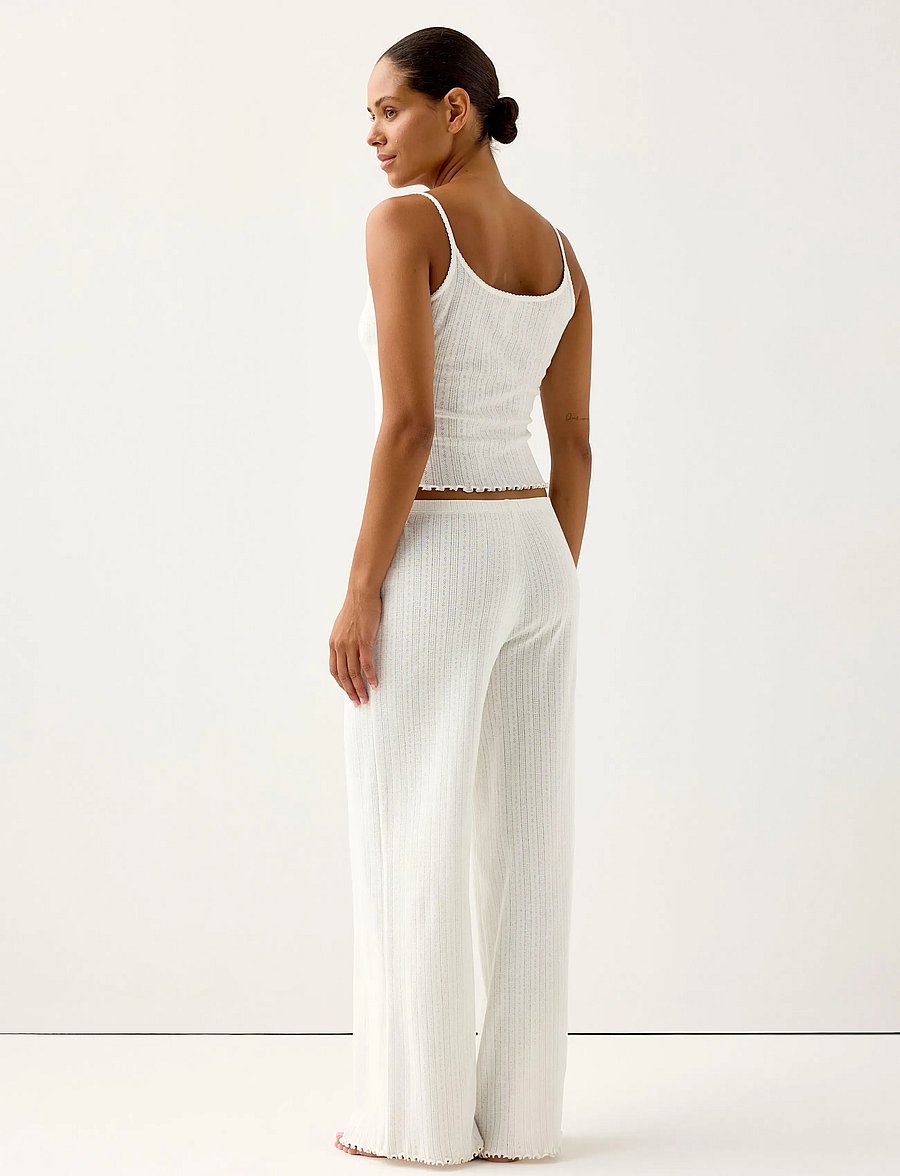 Lindex - Wide pyjama trousers in pointelle - natbukser - white - 3