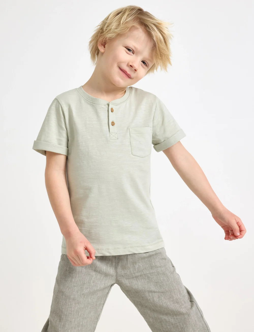 Lindex - Top SS Essentials w placket - kortærmede t-shirts - light dusty green - 0